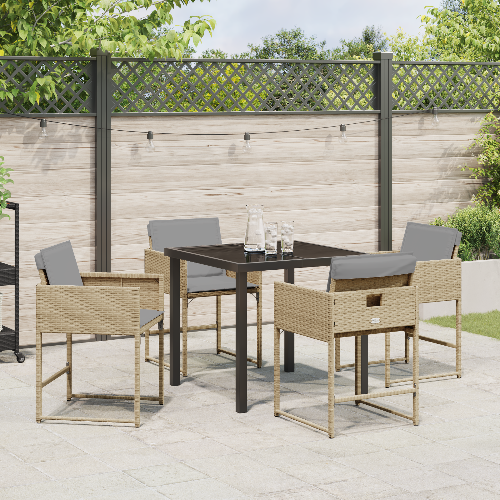 Set de dining pentru grădină cu 5 piese și perne bej din ratan poli GartenMobel Dekor