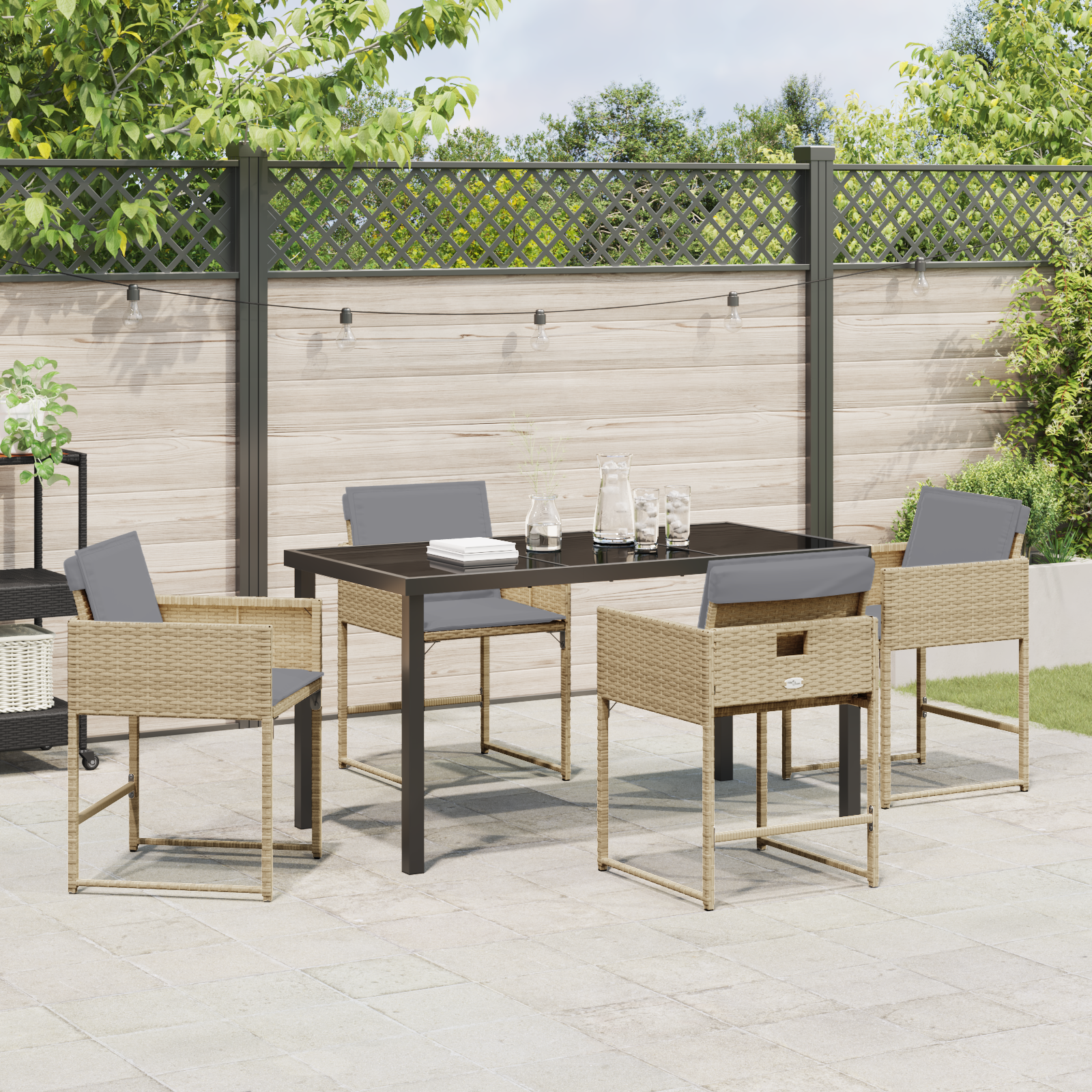 Set de mese pentru grădină cu 5 piese și perne bej din rattan poli GartenMobel Dekor