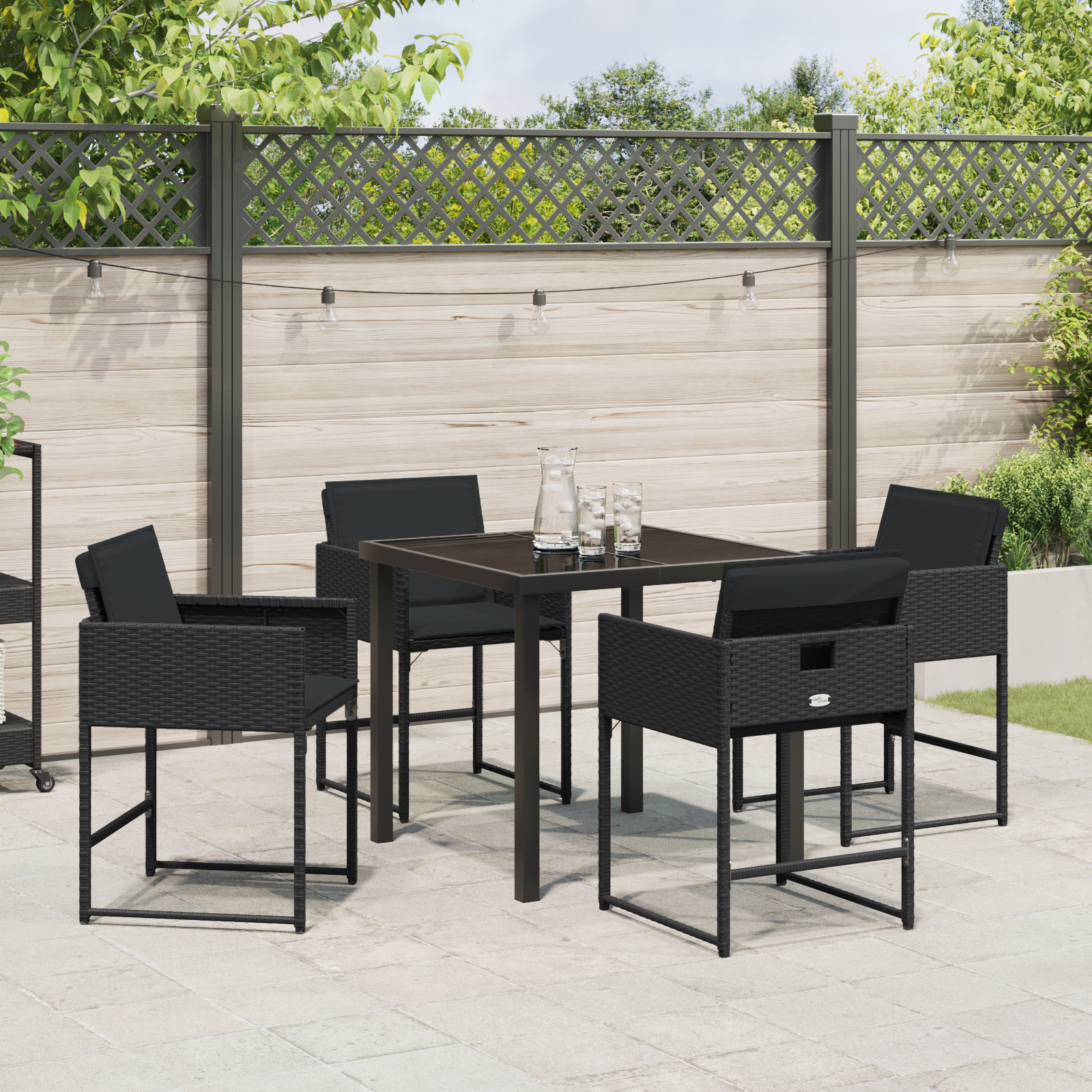 Set mese grădină 5 piese cu perne Negru din Rattan PE GartenMobel Dekor