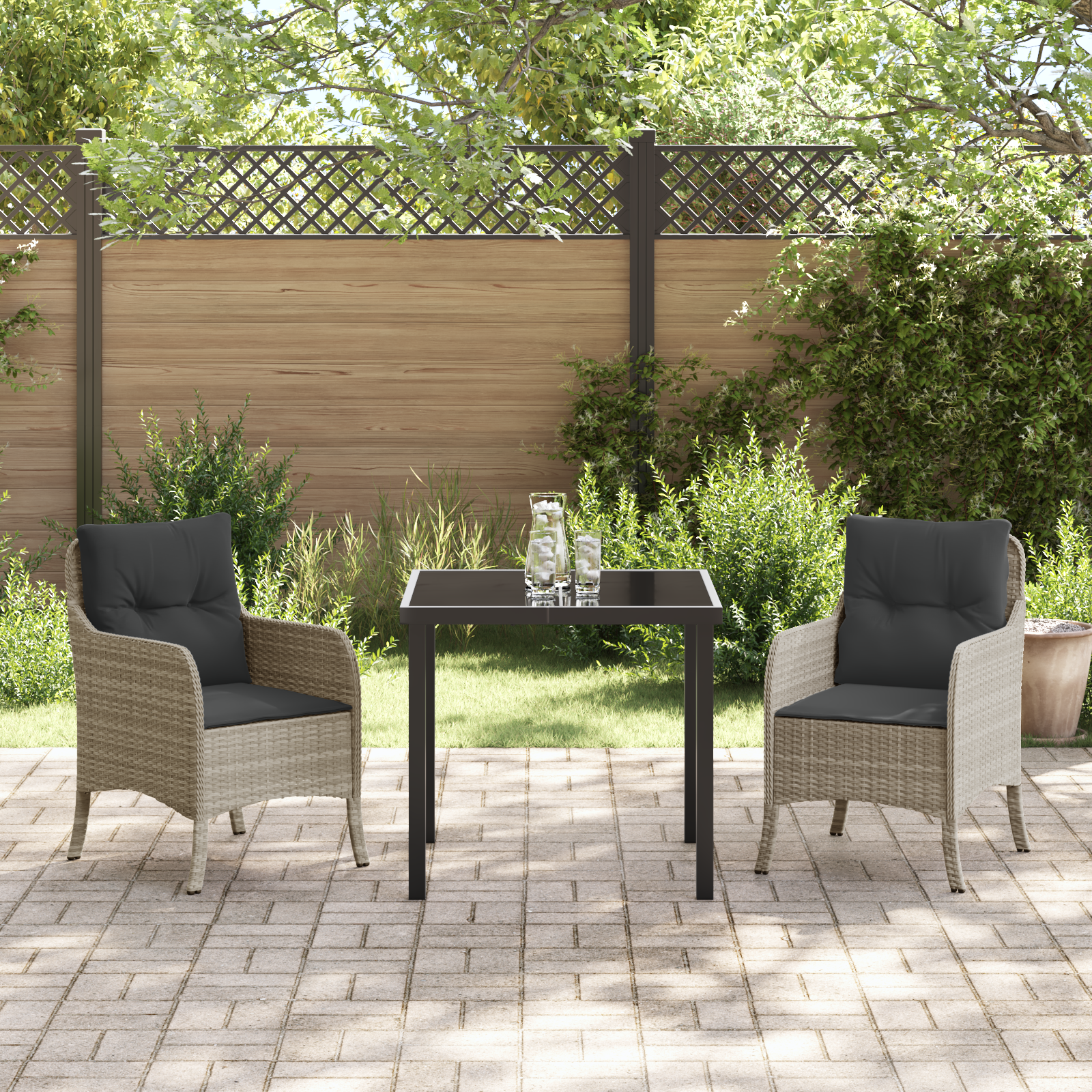 Set de Dining de Grădină 3 Piese cu Perne Gri deschis Poliratan GartenMobel Dekor
