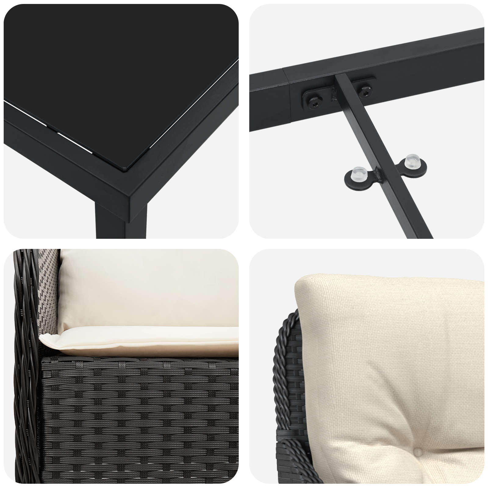 Set de Dining de Grădină 3 piese cu Perne Negru Poliratan GartenMobel Dekor