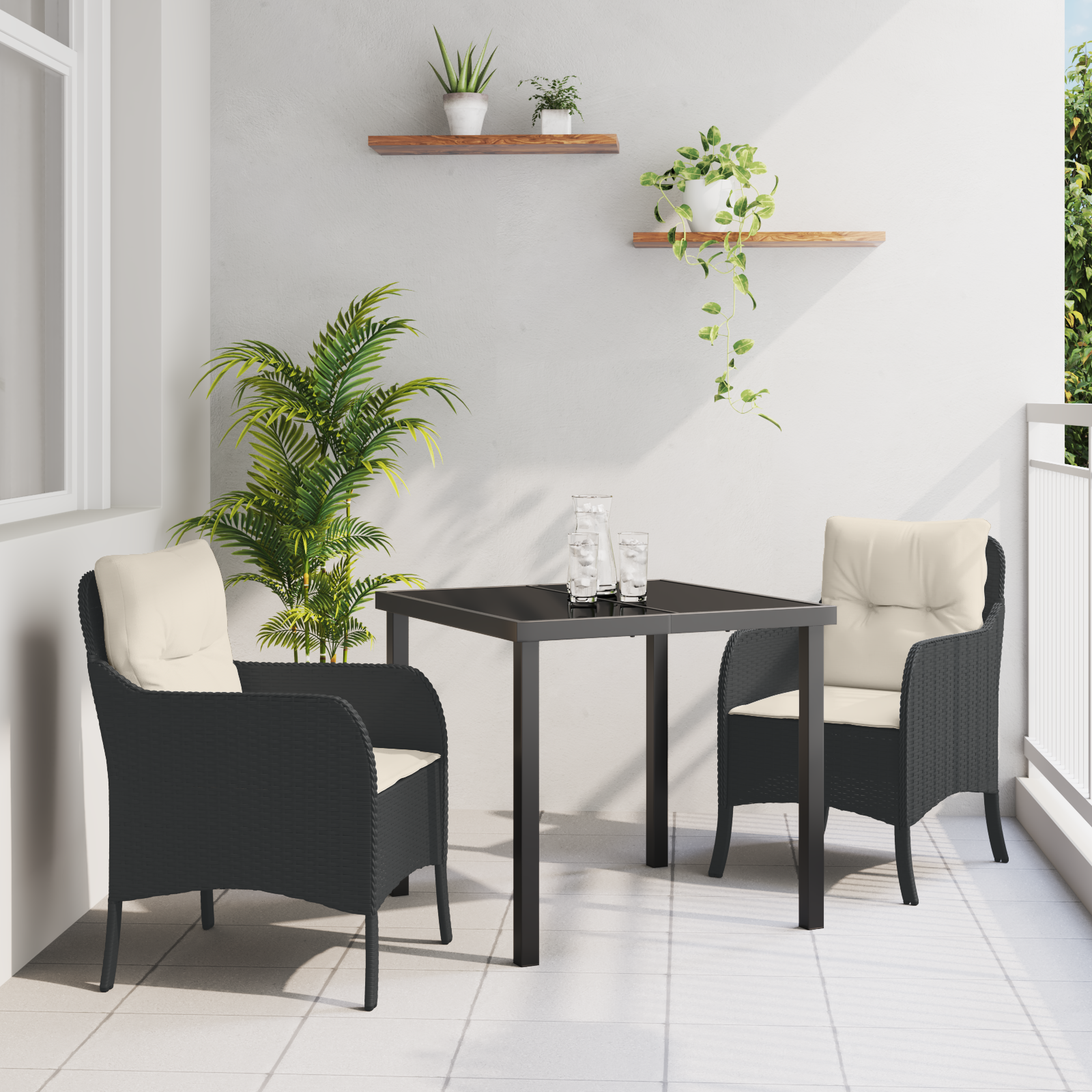 Set de Dining de Grădină 3 piese cu Perne Negru Poliratan GartenMobel Dekor