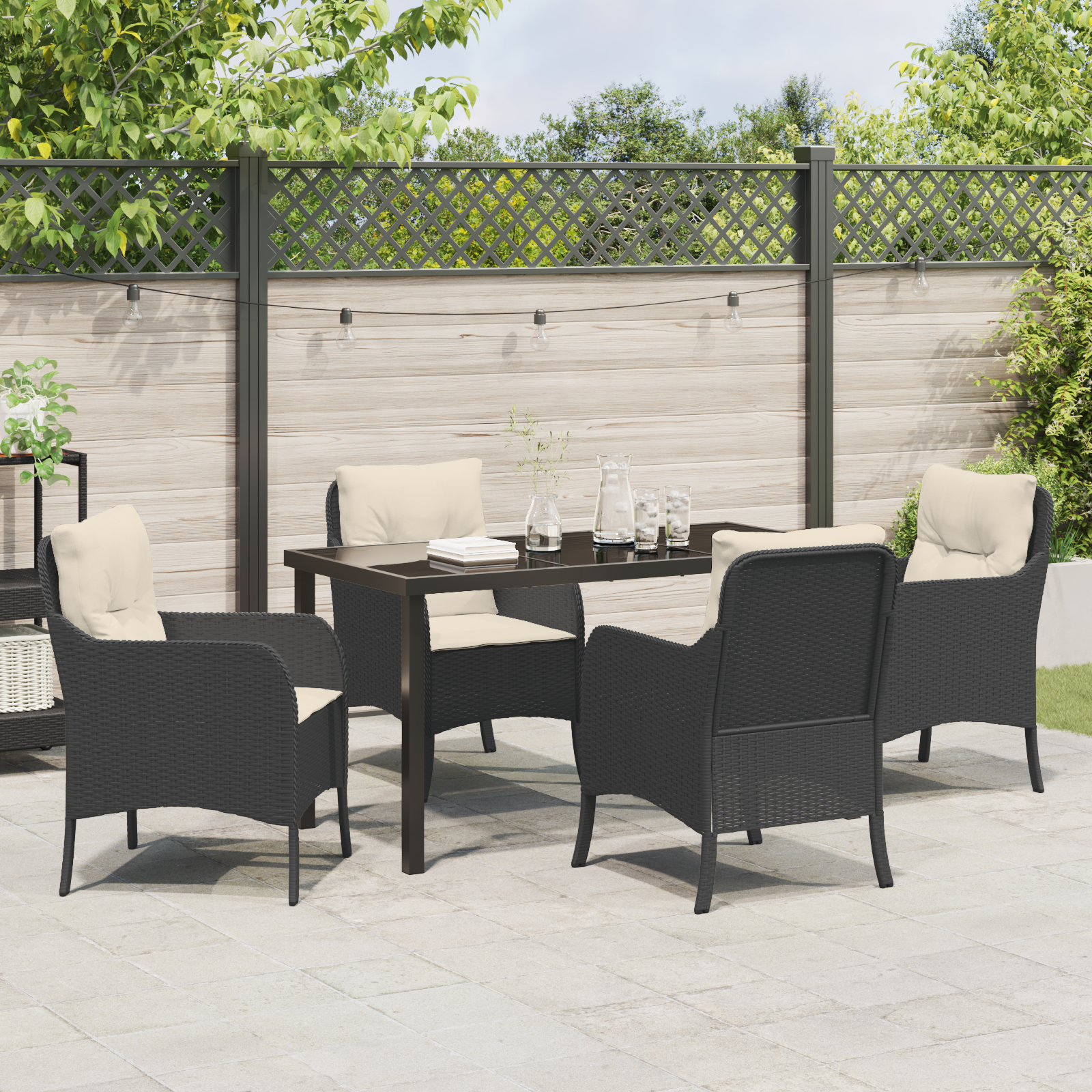 Set de Dining de Grădină cu 5 Piese și Perne Negru Poli Ratan GartenMobel Dekor