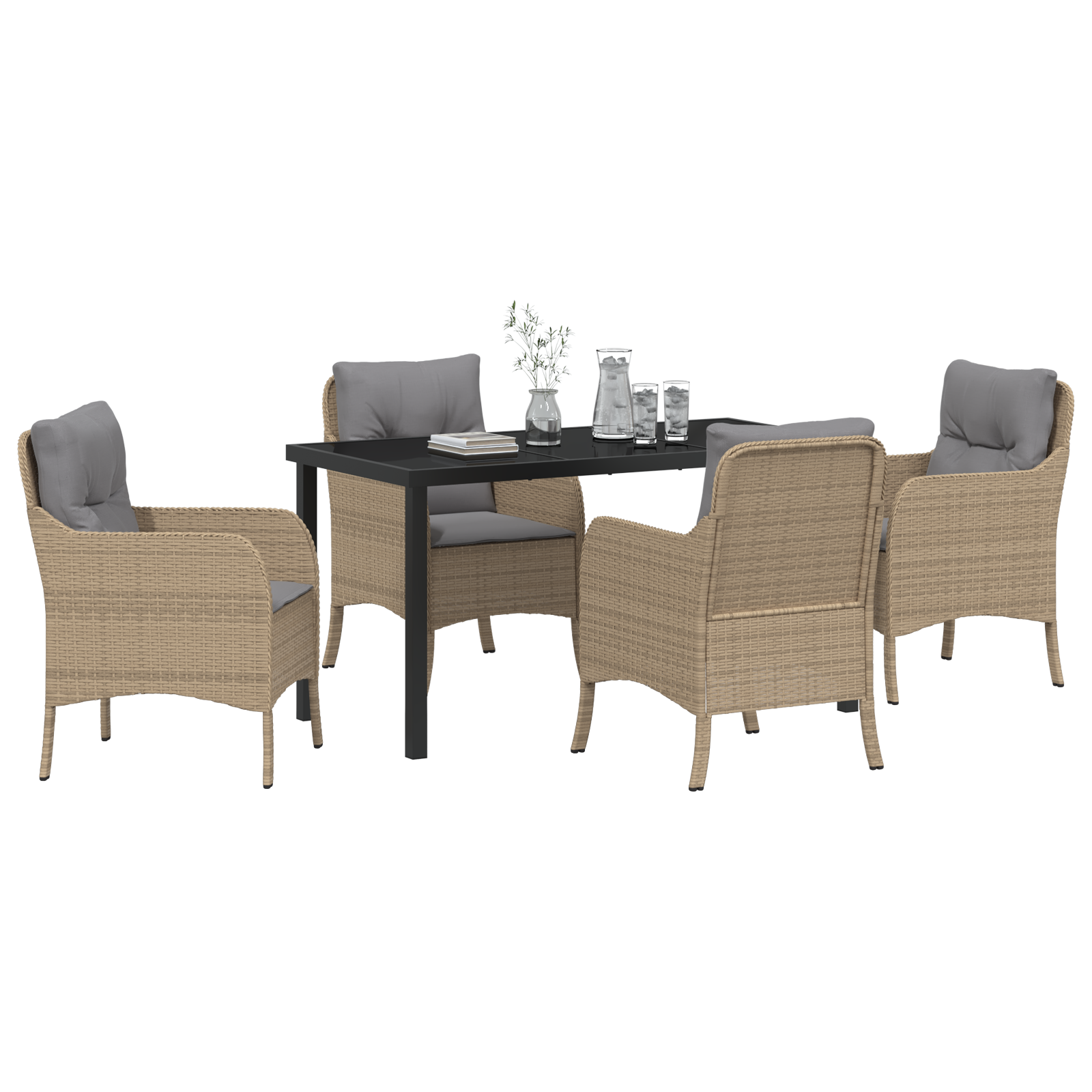 Set de Dining de Grădină cu 5 Piese și Pernițe Bej Ratan Polietilenic GartenMobel Dekor
