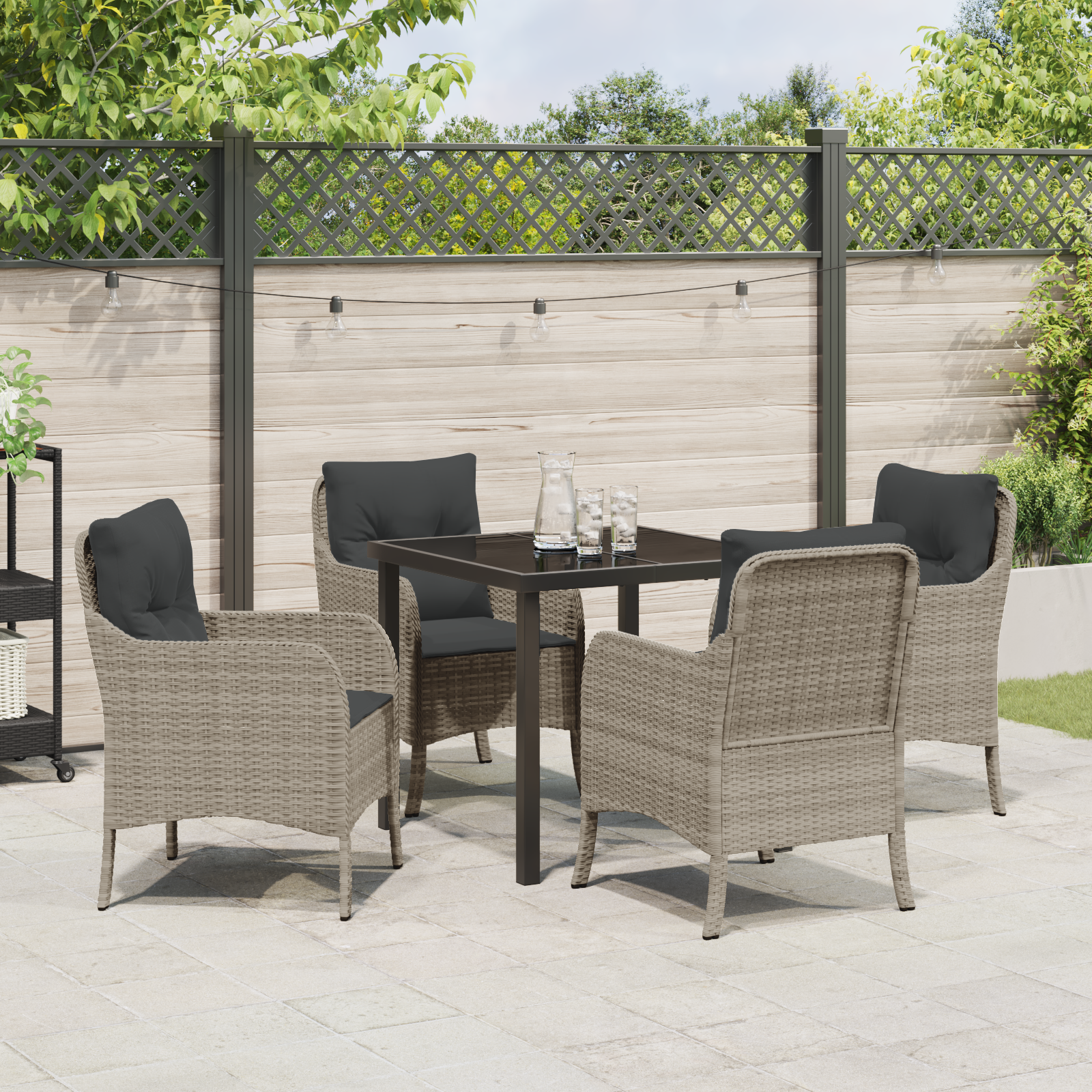 Set de Dining pentru Grădină 5 Piese cu Perne Gri Deschis Poliratan GartenMobel Dekor