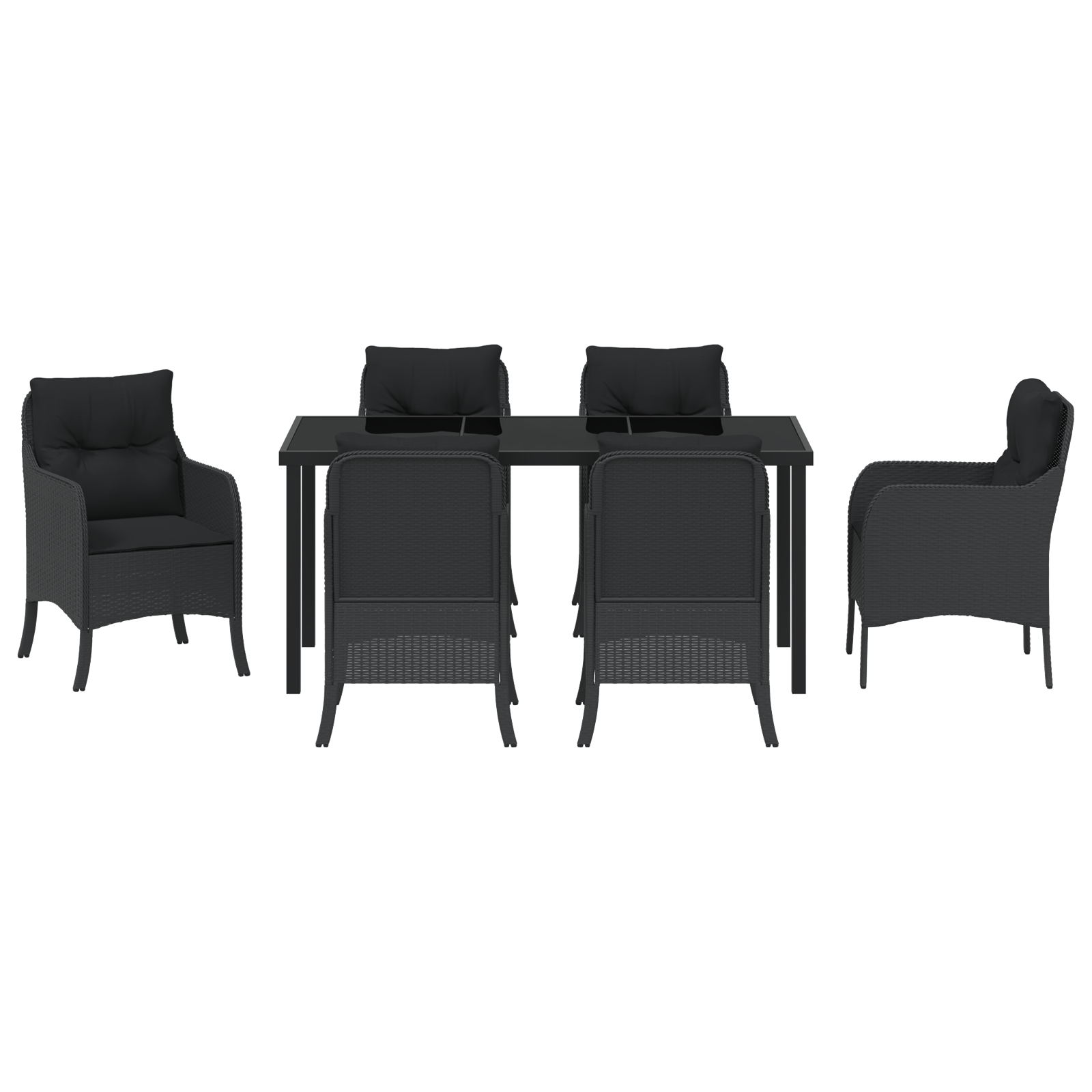 Set de Dining pentru Grădină de 7 Piese cu Perne, Negru, Poliratan GartenMobel Dekor