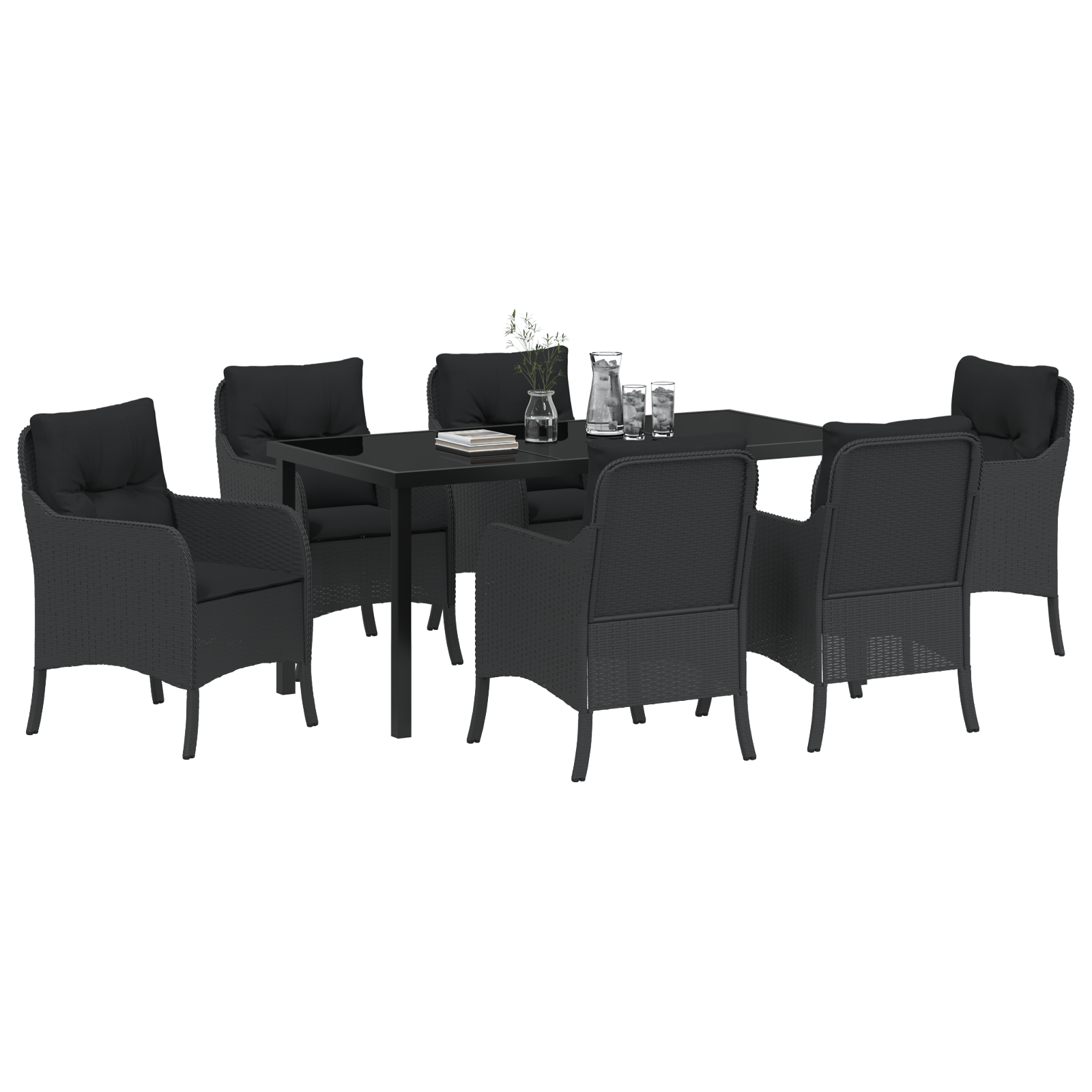 Set de Dining pentru Grădină de 7 Piese cu Perne, Negru, Poliratan GartenMobel Dekor
