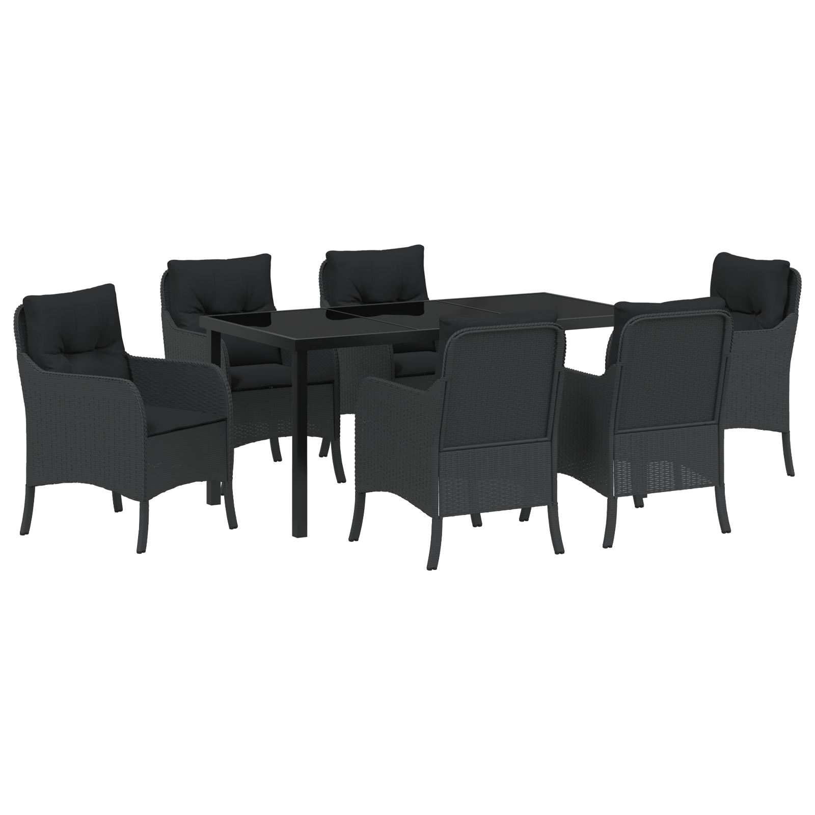 Set de Dining pentru Grădină de 7 Piese cu Perne, Negru, Poliratan GartenMobel Dekor