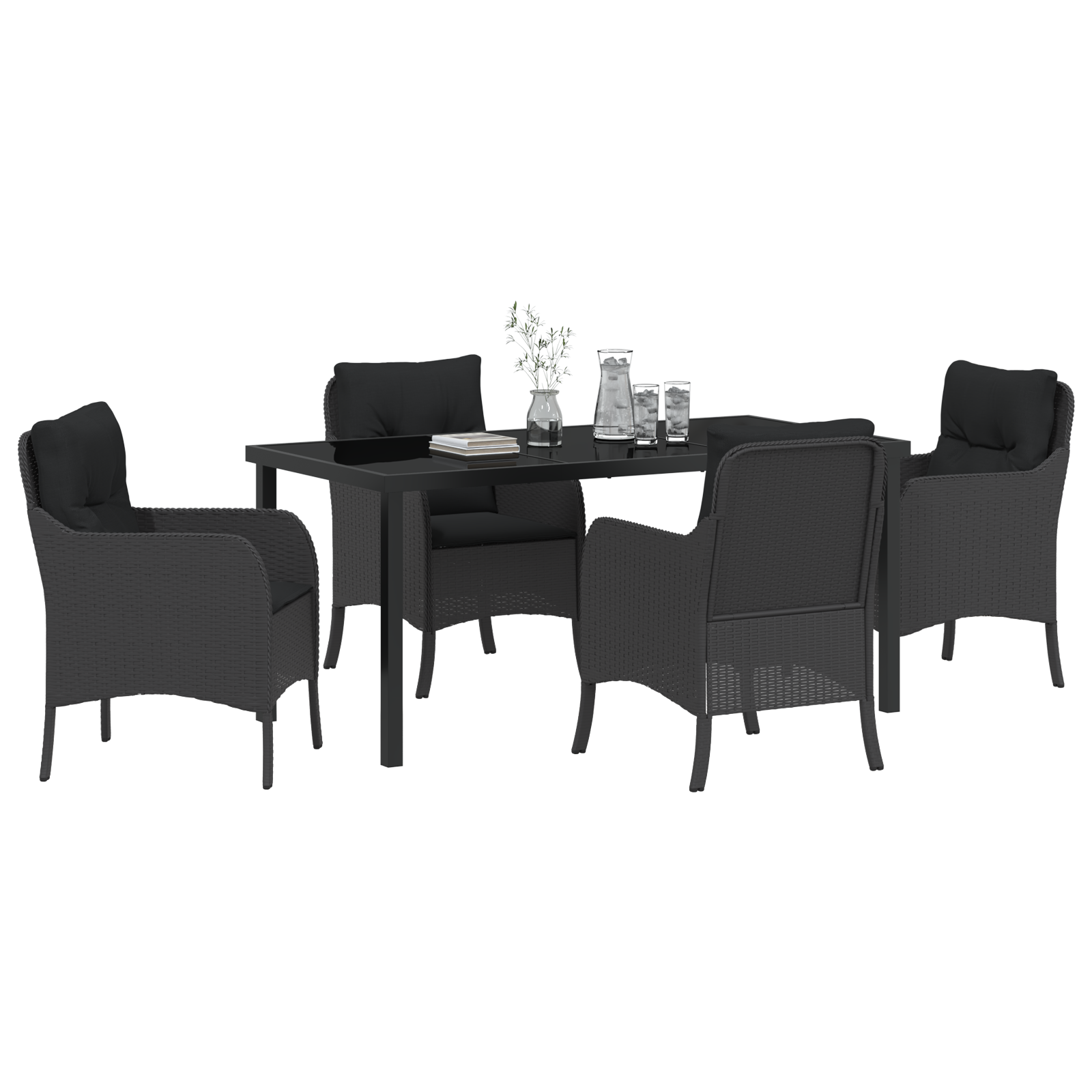Set de Masă pentru Grădină de 5 Piese cu Perne Negre din Ratan Poli GartenMobel Dekor