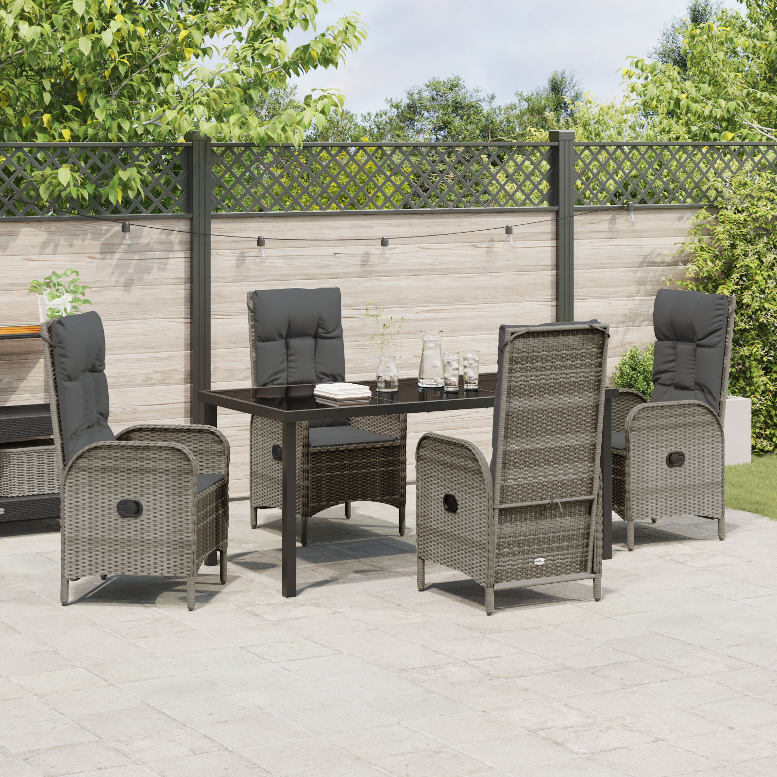 Set de dining de grădină 5 piese gri din ratan poli GartenMobel Dekor