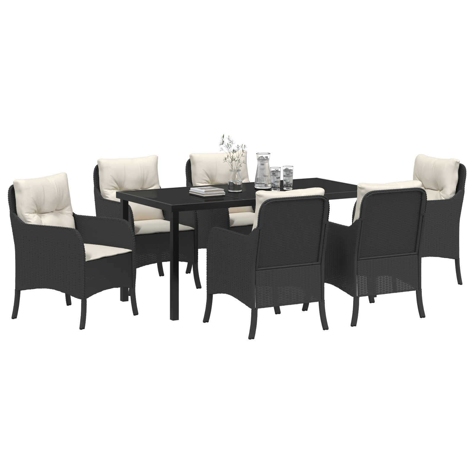 Set de dining de grădină 7 piese cu perne Negru Poliratan GartenMobel Dekor