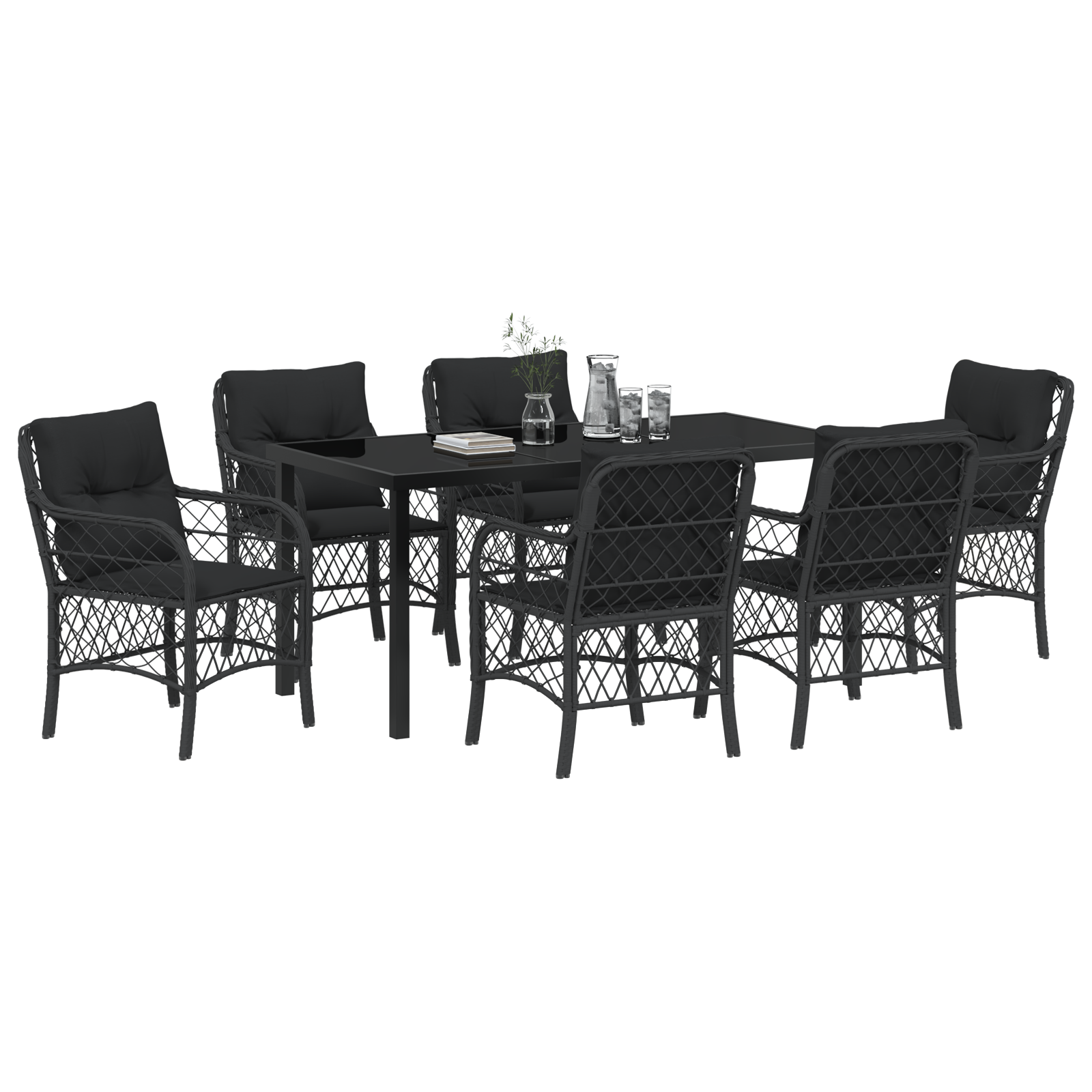Set de dining de grădină cu perne Negru Poliratan GartenMobel Dekor
