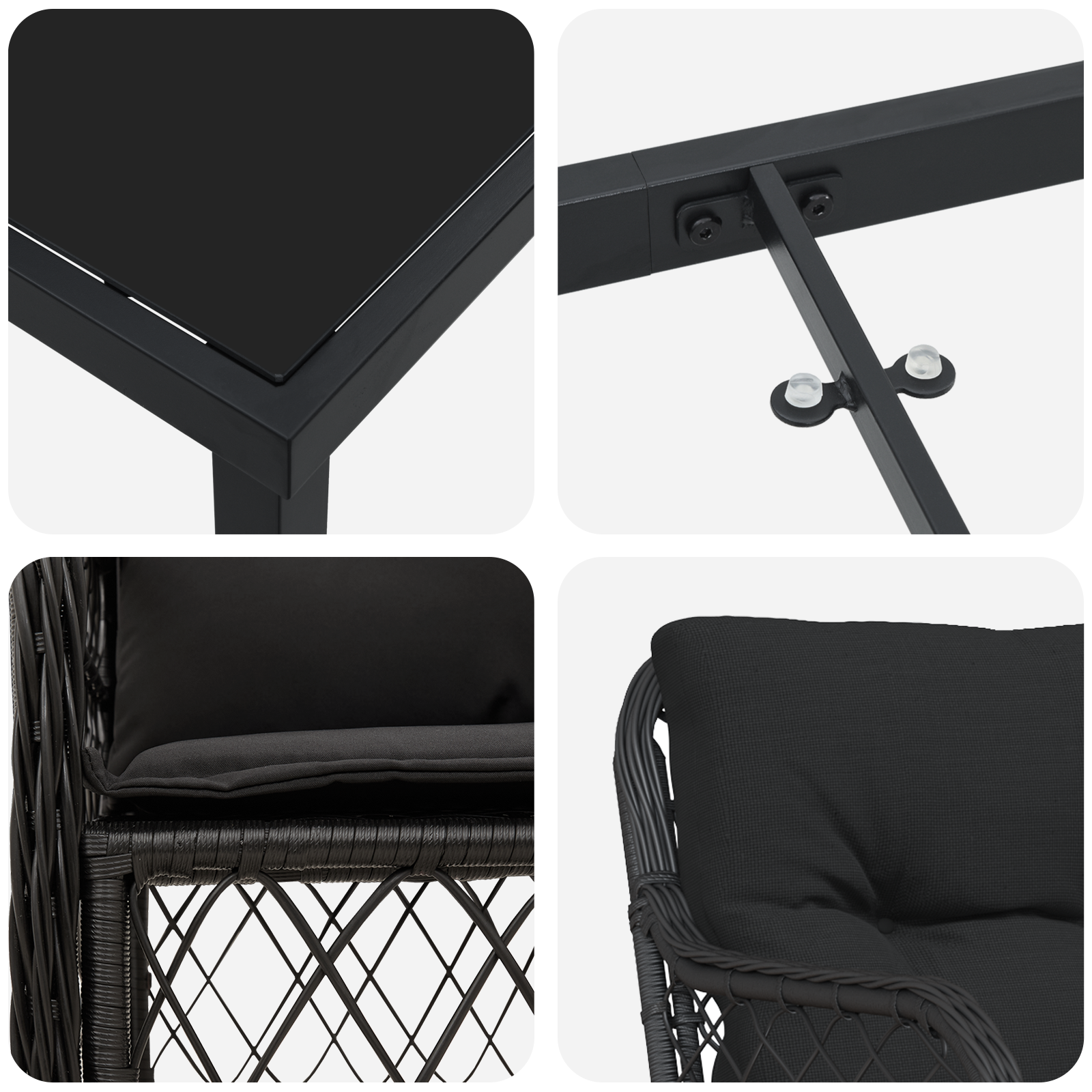 Set de dining de grădină cu perne Negru Poliratan GartenMobel Dekor