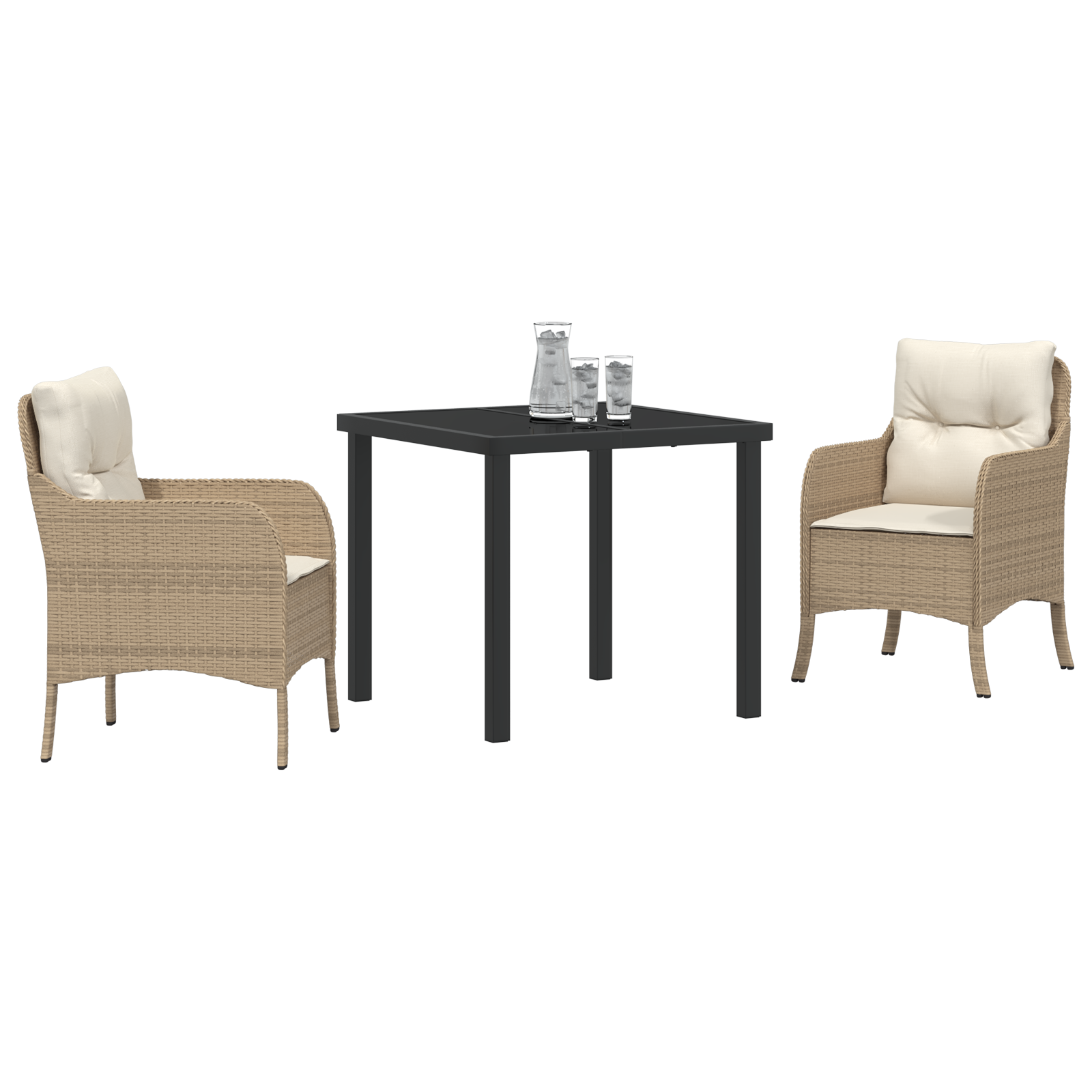 Set de dining pentru grădină 3 piese cu perne de culoare bej din ratan PE GartenMobel Dekor