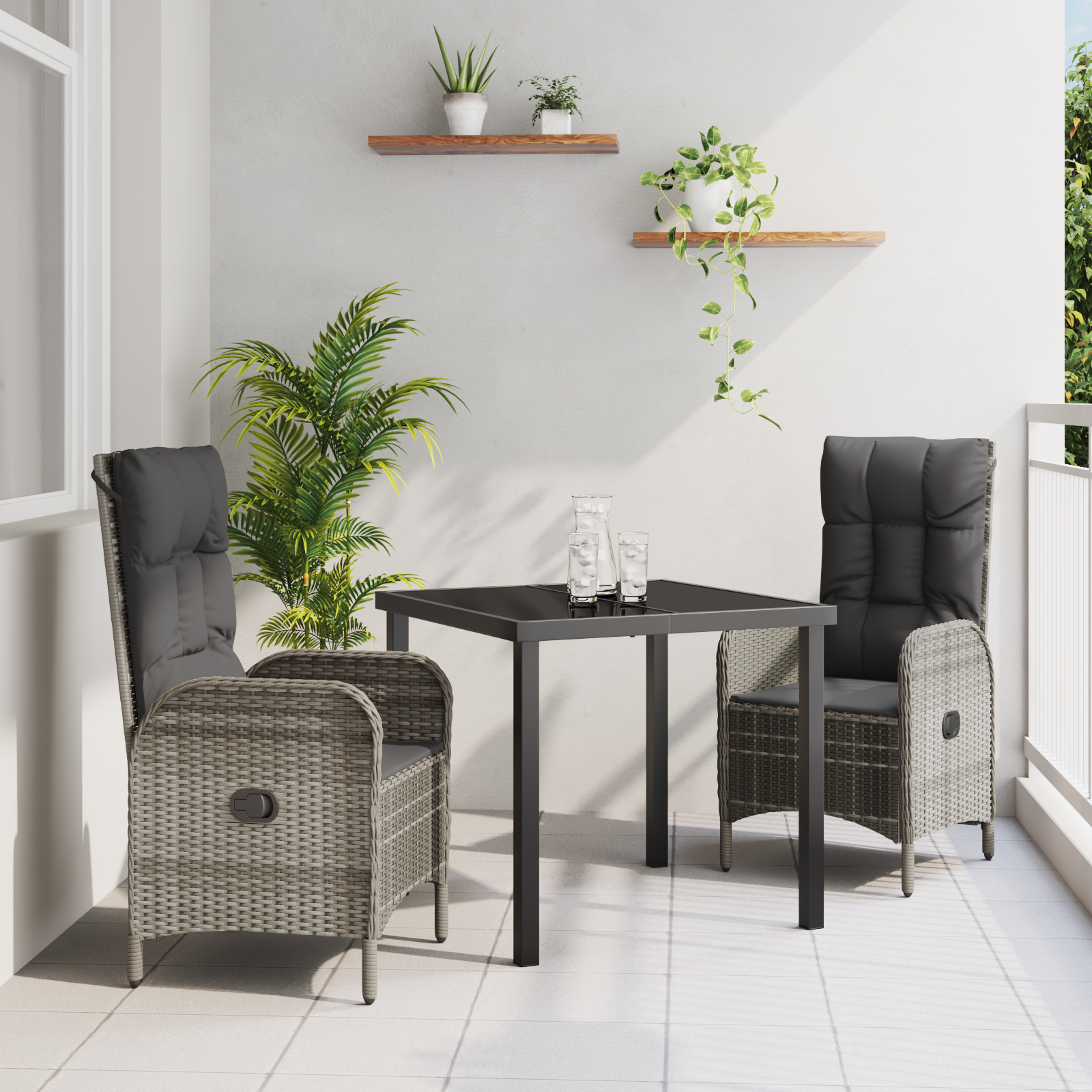 Set de dining pentru grădină 3 piese gri din ratan GartenMobel Dekor
