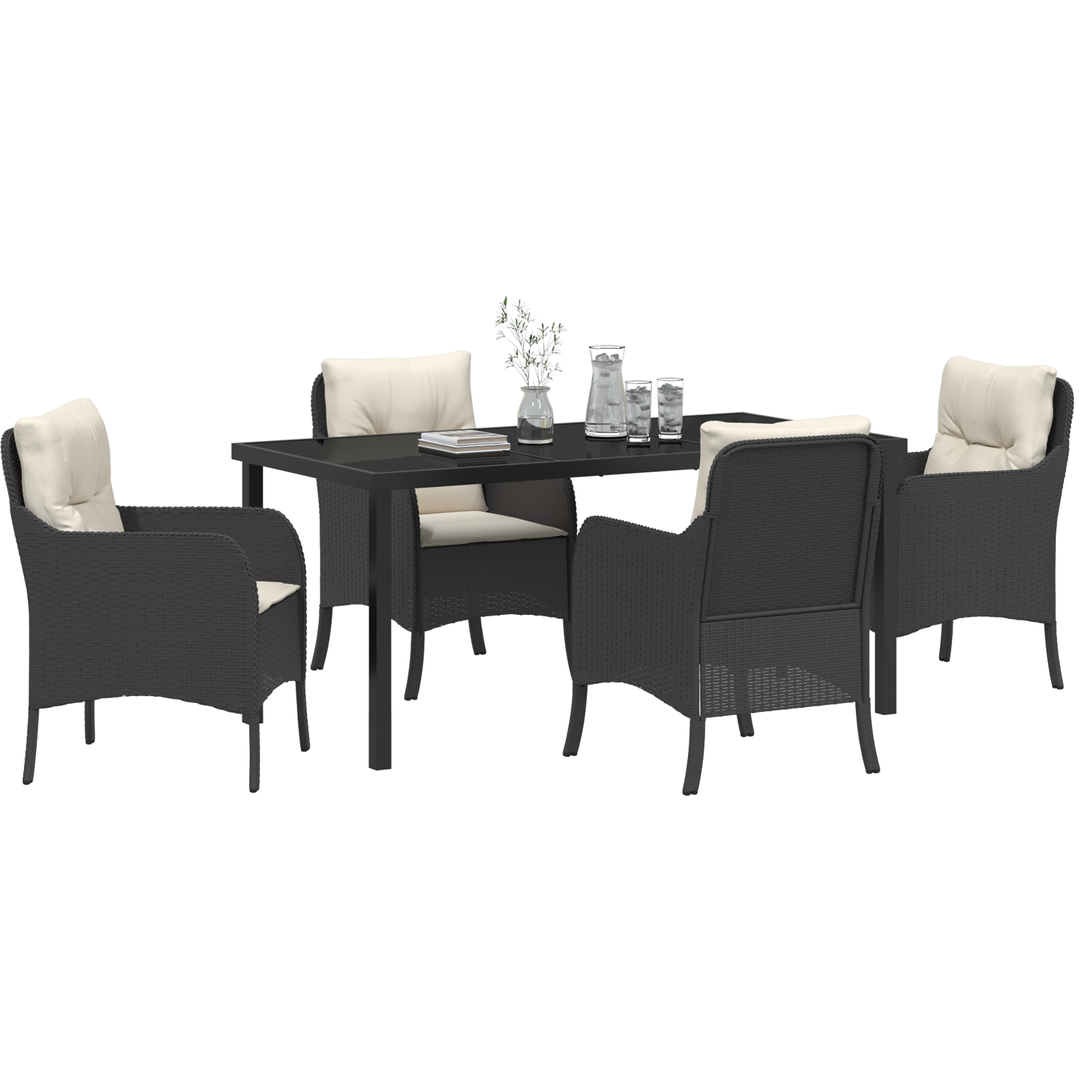 Set de dining pentru grădină cu 5 piese și perne ratan polimer negru GartenMobel Dekor