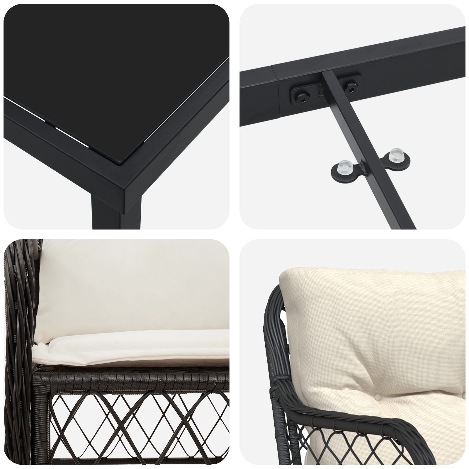 Set de dining pentru grădină cu perne Negre Poliratan GartenMobel Dekor