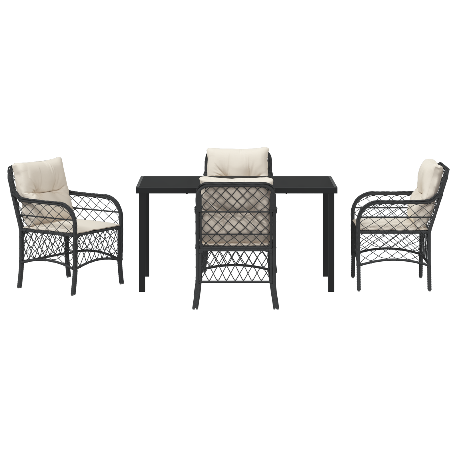 Set de dining pentru grădină cu perne Negre Poliratan GartenMobel Dekor