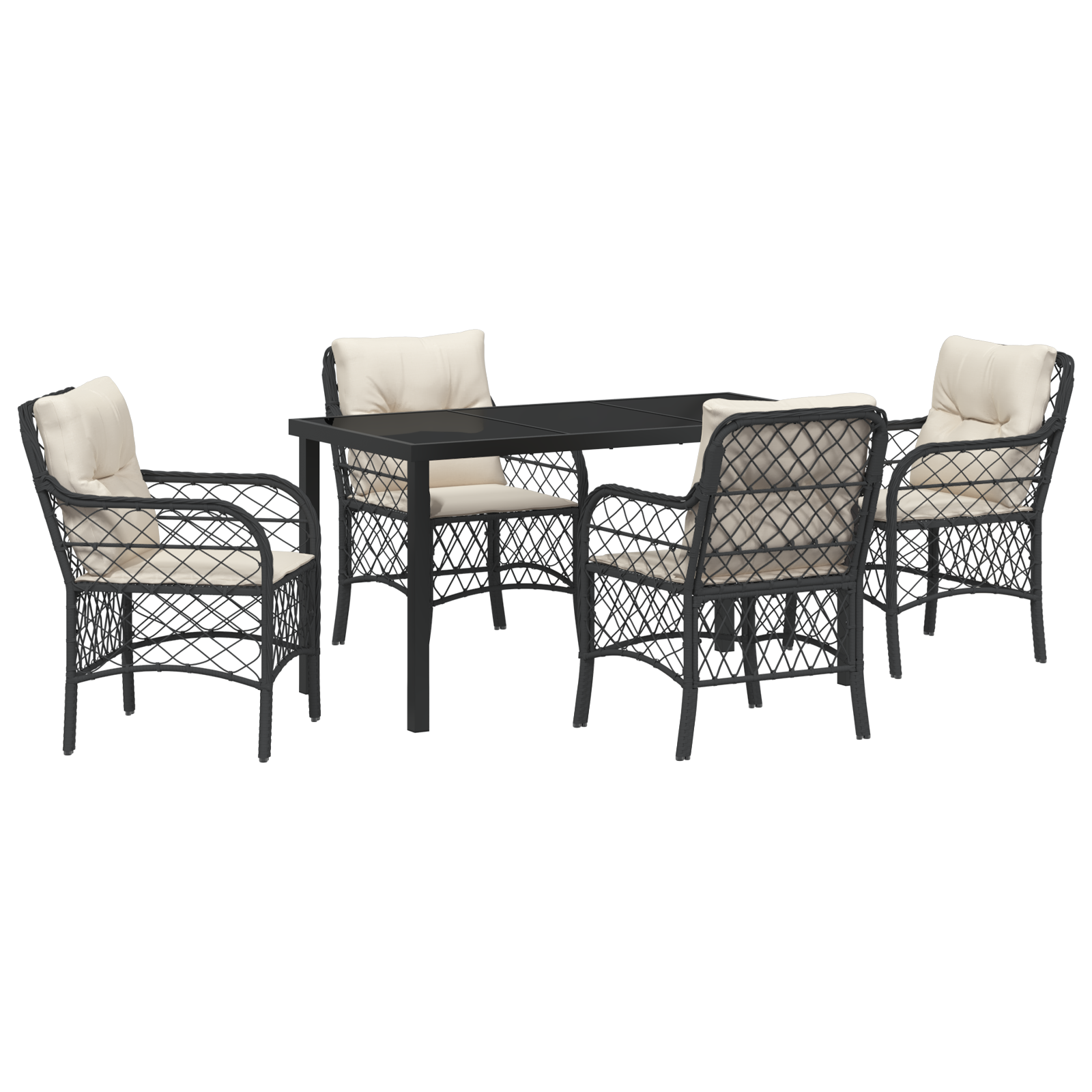 Set de dining pentru grădină cu perne Negre Poliratan GartenMobel Dekor