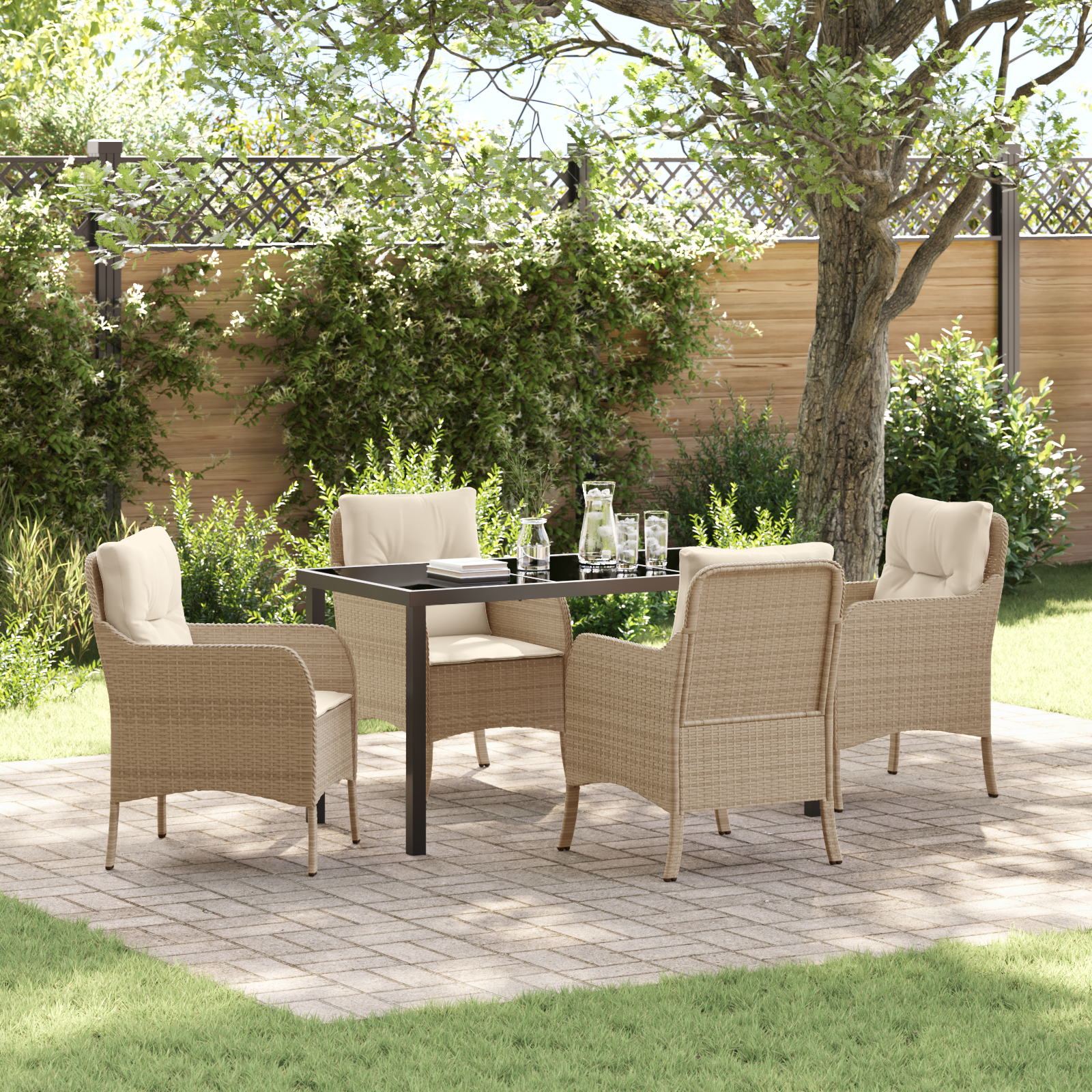 Set dining grădină cu perne Bej Poliratan GartenMobel Dekor