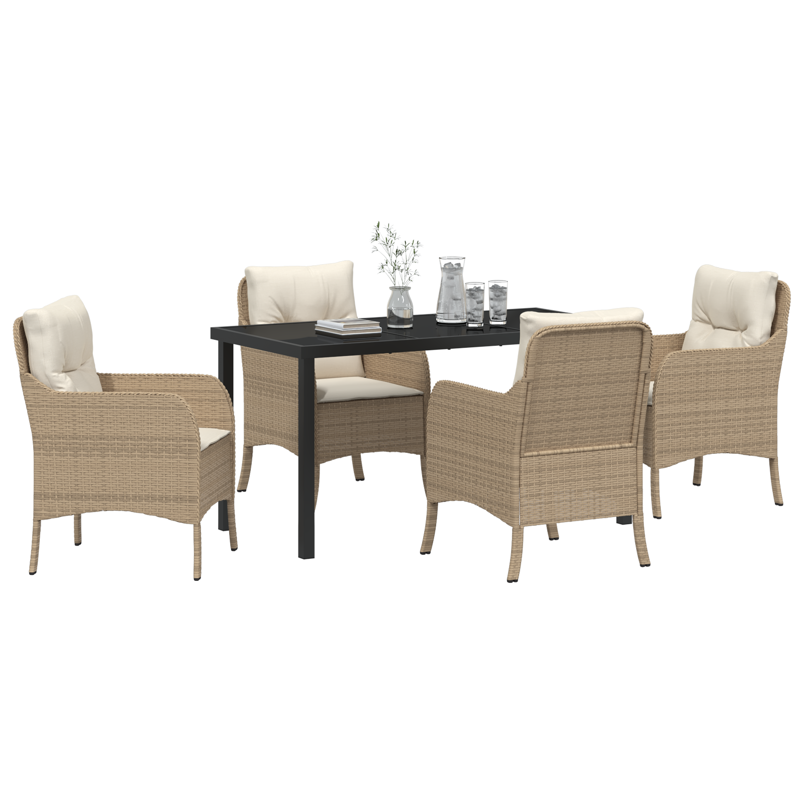 Set dining grădină cu perne Bej Poliratan GartenMobel Dekor