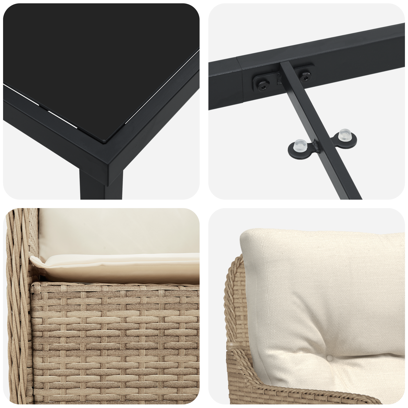 Set dining grădină cu perne Bej Poliratan GartenMobel Dekor
