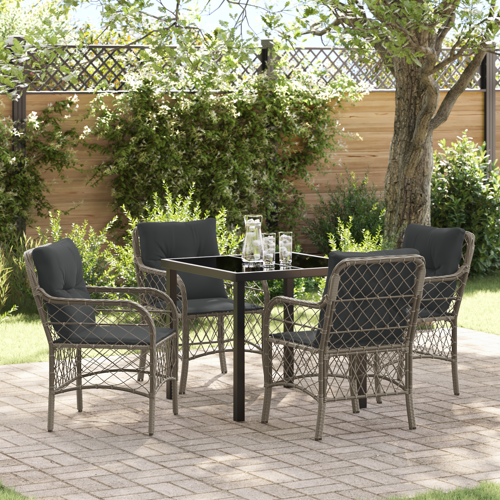 Set de Dining de Grădină cu 5 Piese, cu Perne Gri din Poliratan GartenMobel Dekor