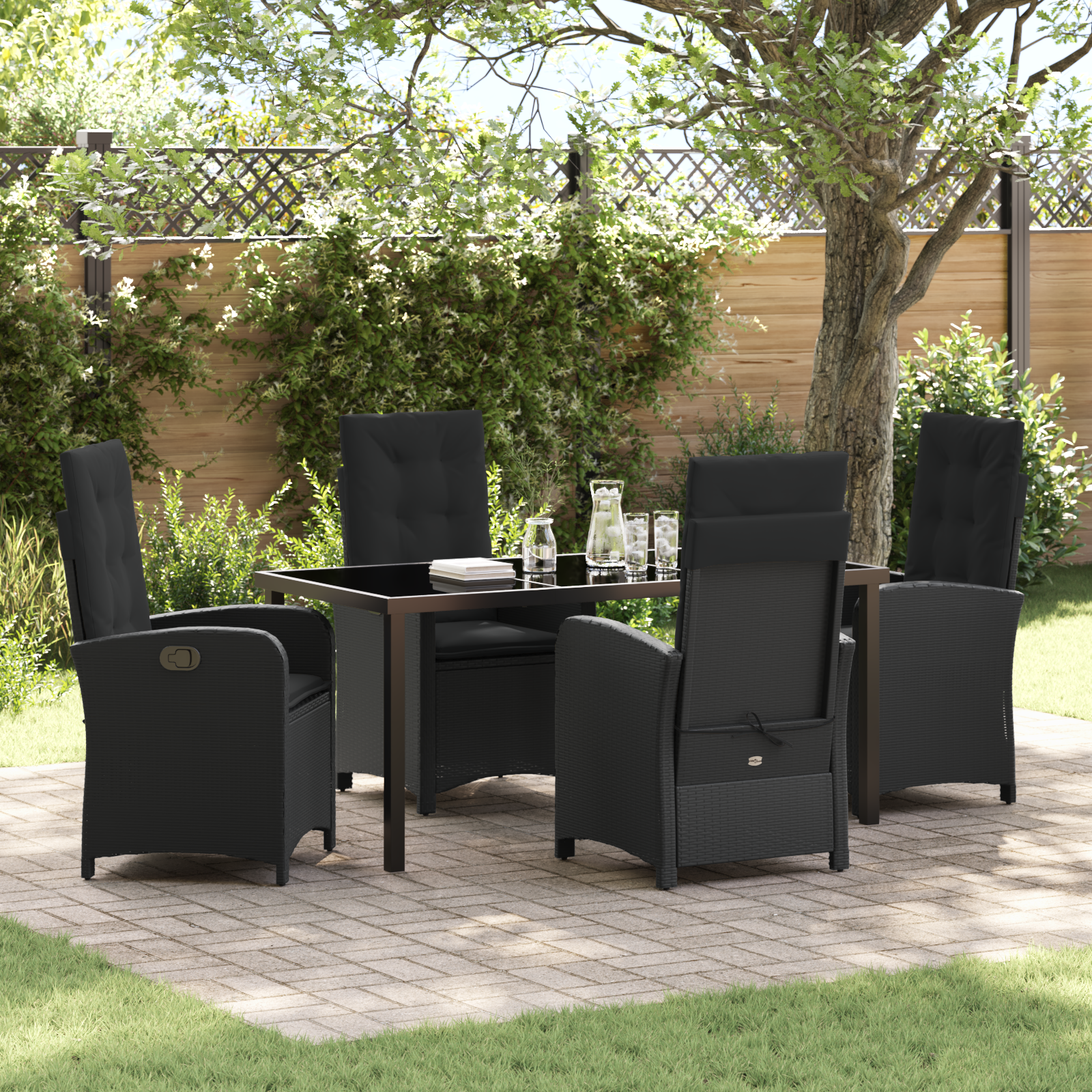 Set de Dining pentru Grădină de 5 Piese cu Perne Negru Rattan Polimeric GartenMobel Dekor