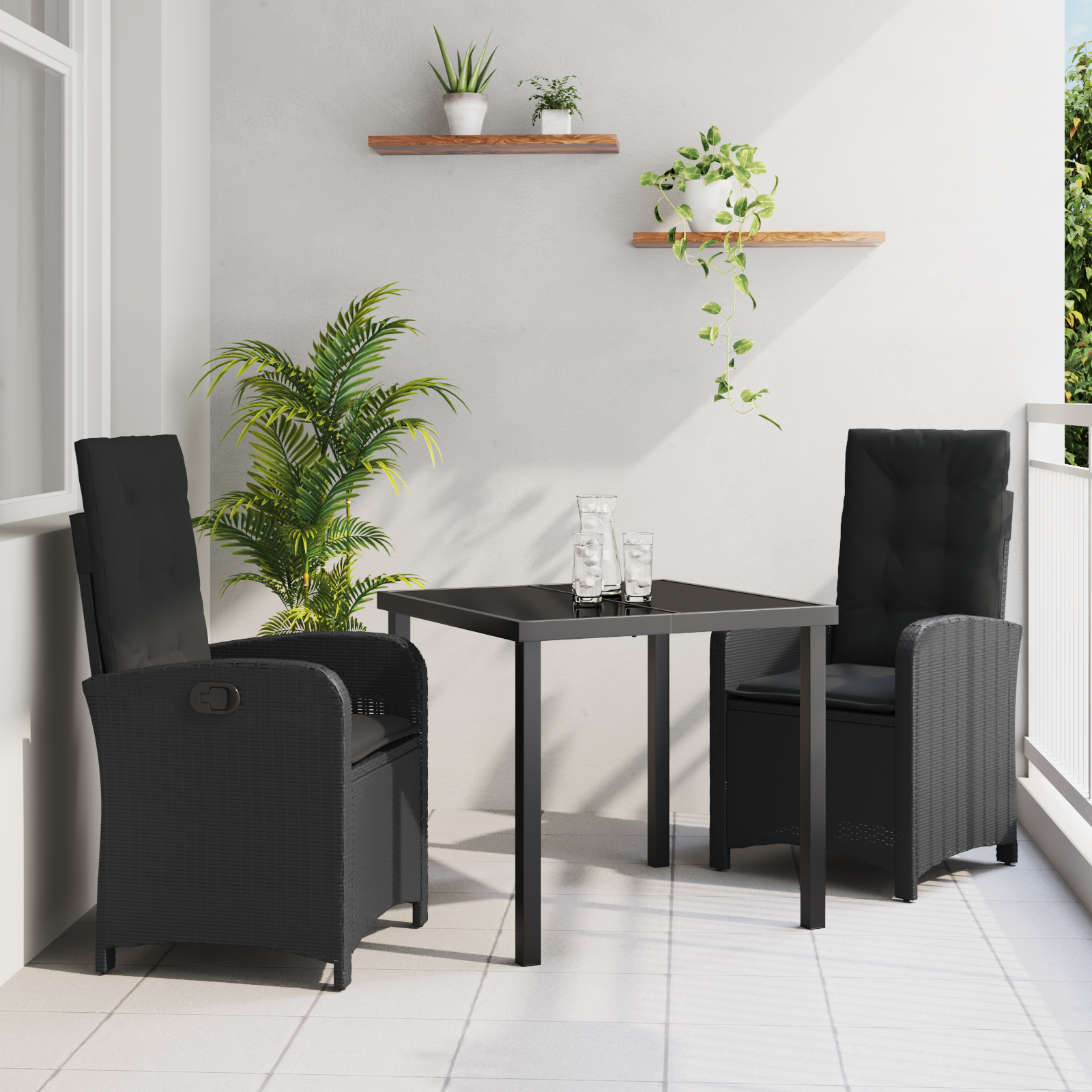 Set de Masă pentru Grădină cu 3 Piese, Negru, Ratan Polimer GartenMobel Dekor
