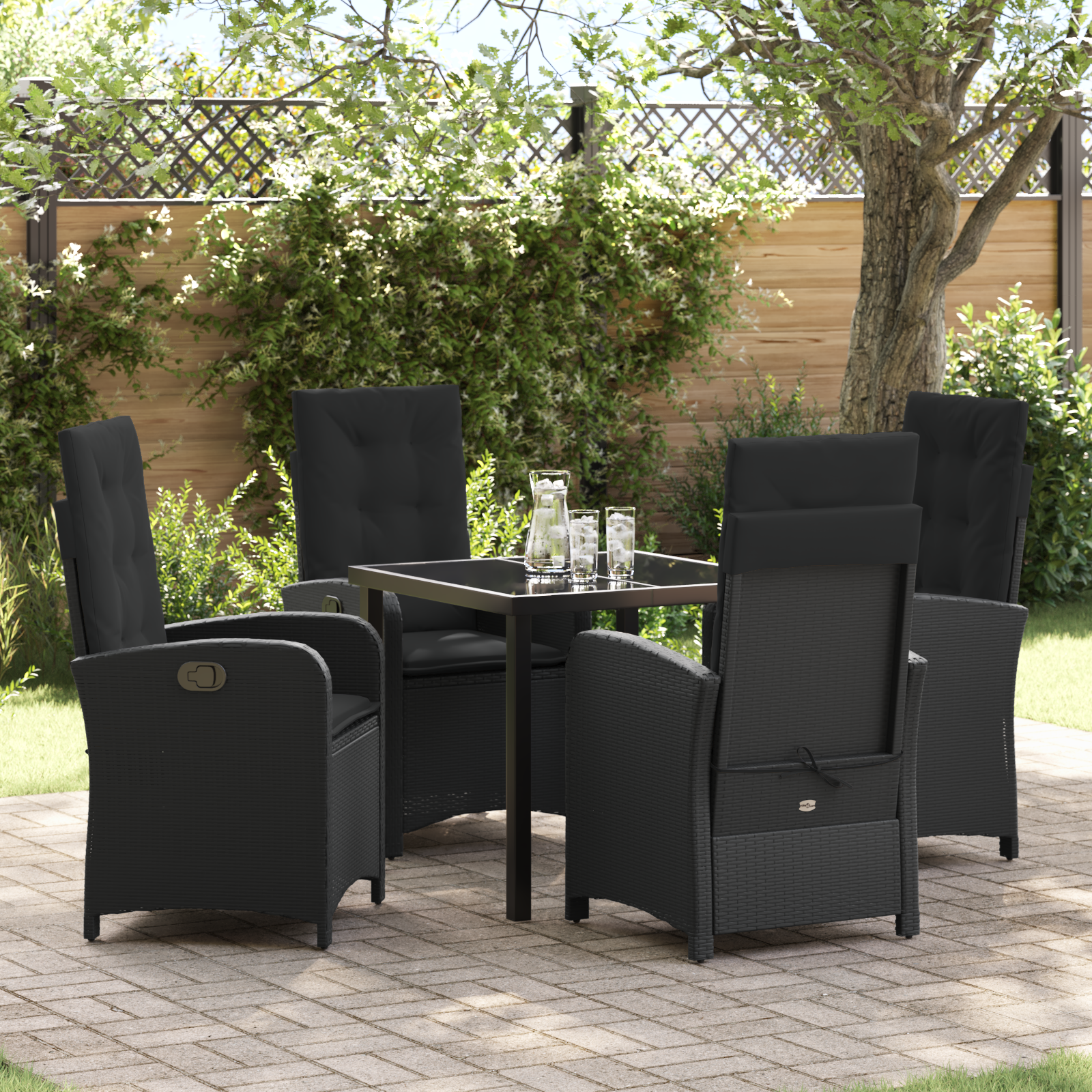 Set de dining de grădină 5 piese cu perne Negru Ratan sintetic GartenMobel Dekor