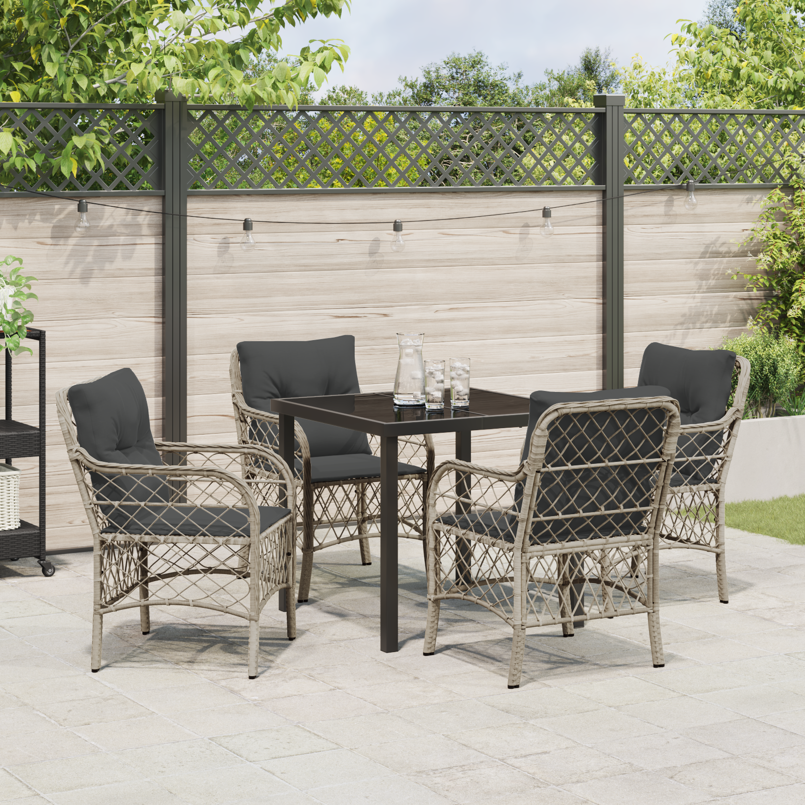 Set de dining de grădină cu 5 piese cu perne gri deschis din ratan PE GartenMobel Dekor