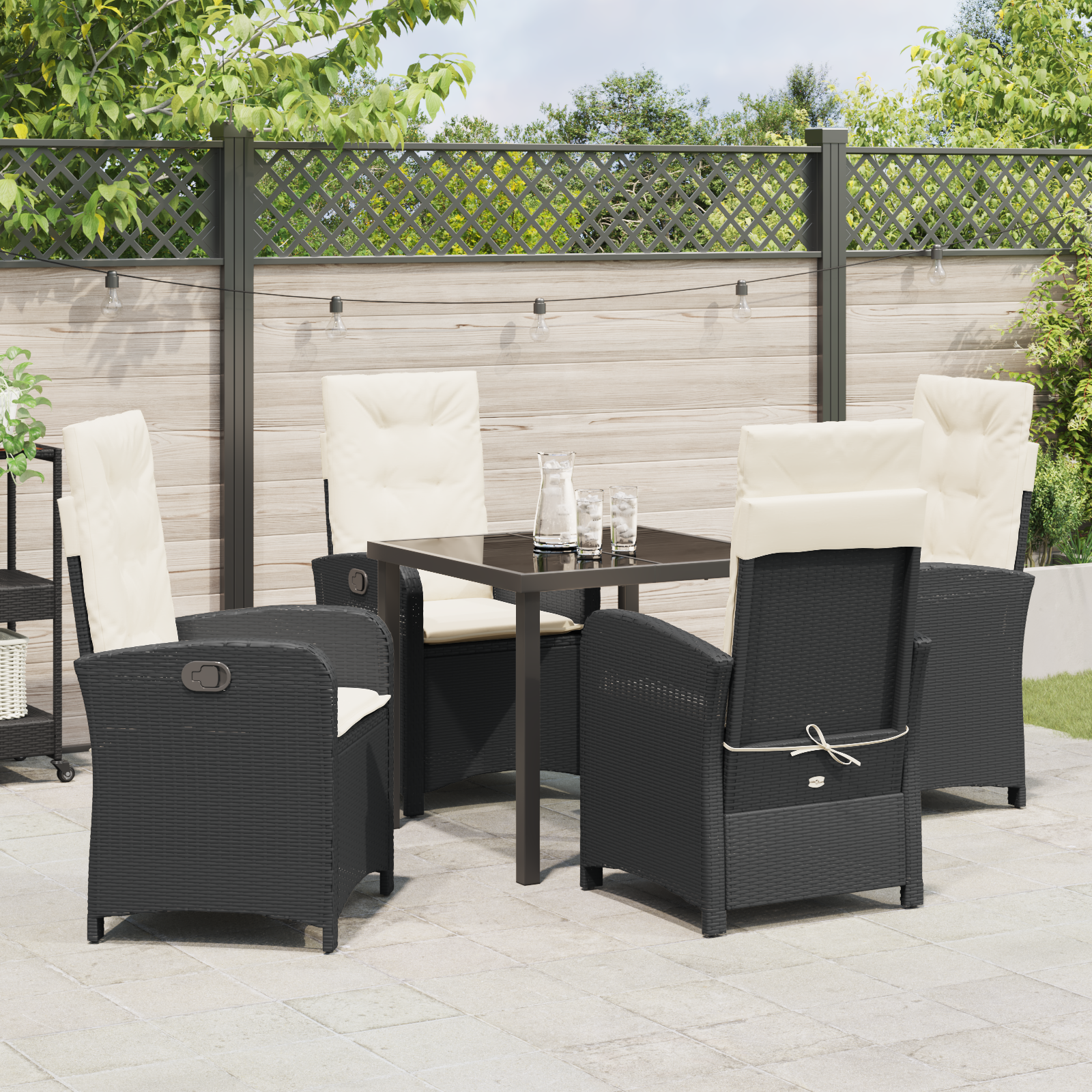 Set de dining de grădină cu 5 piese și perne de ratan negru GartenMobel Dekor
