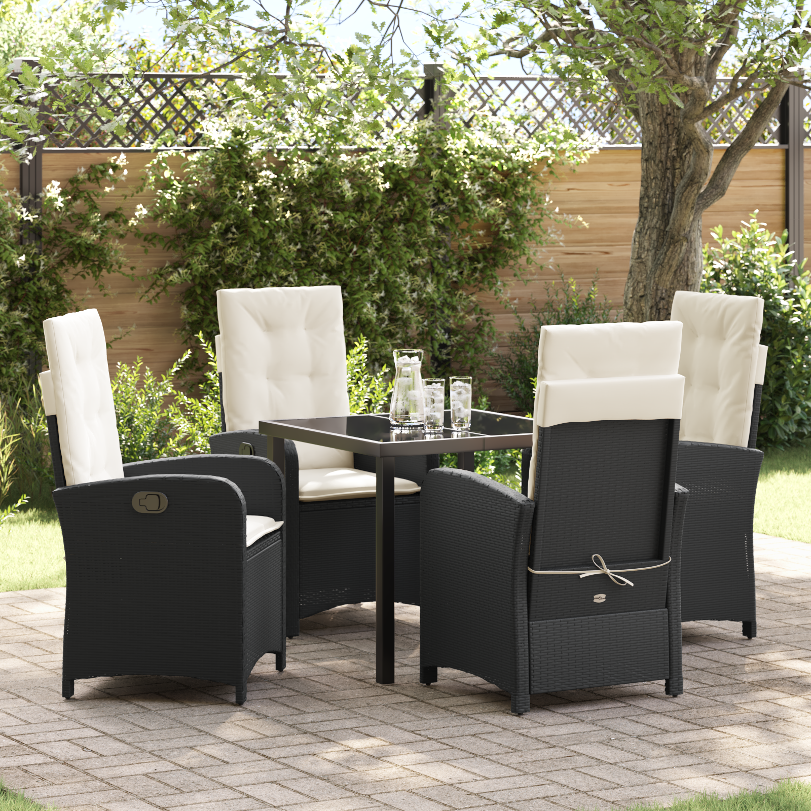 Set de dining de grădină cu 5 piese și perne de ratan negru GartenMobel Dekor