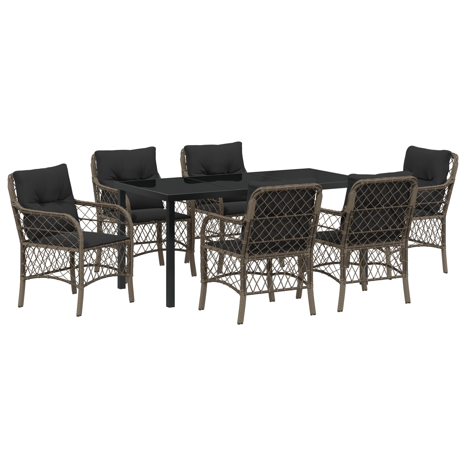 Set de dining de grădină cu 7 piese și perne gri din poliratan GartenMobel Dekor