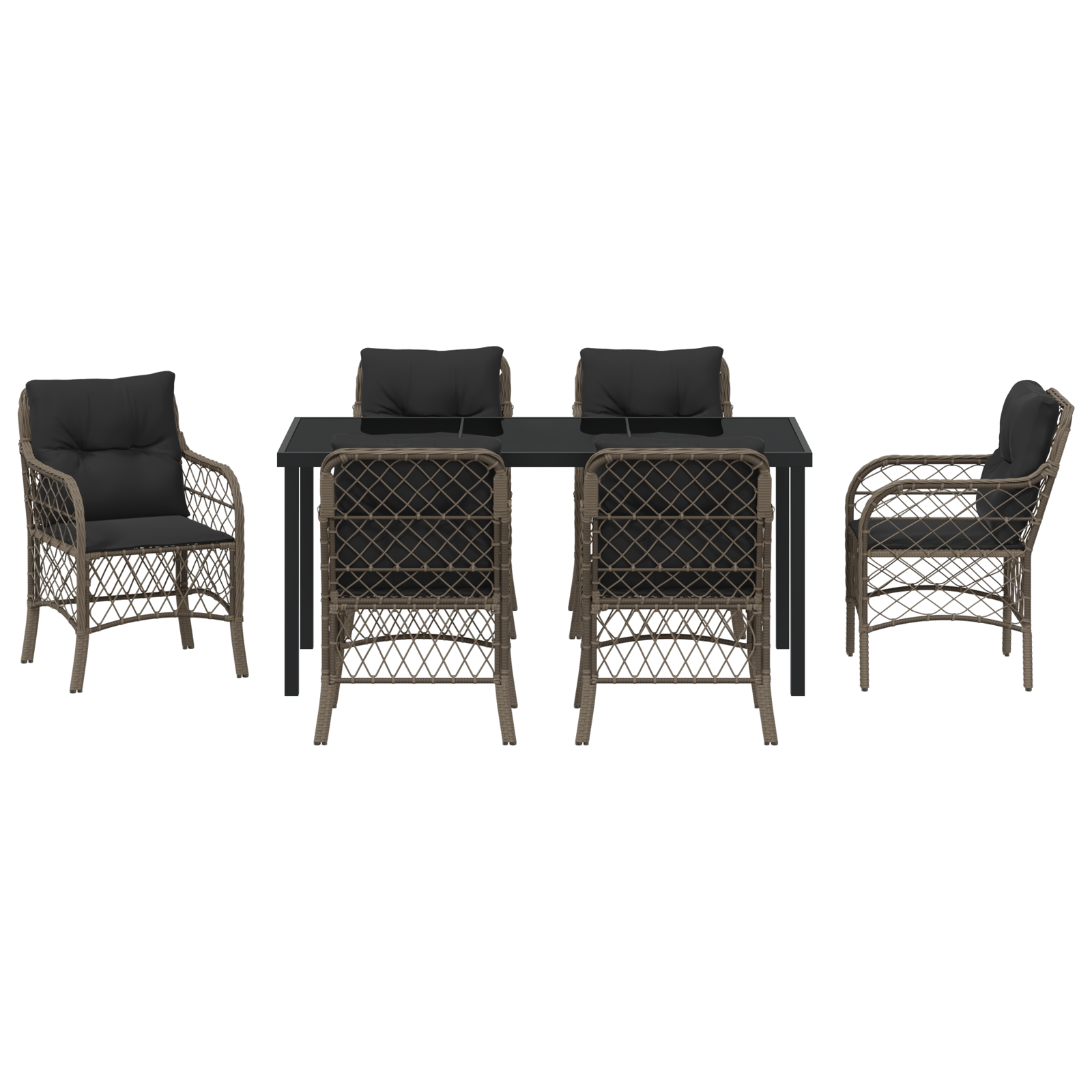 Set de dining de grădină cu 7 piese și perne gri din poliratan GartenMobel Dekor