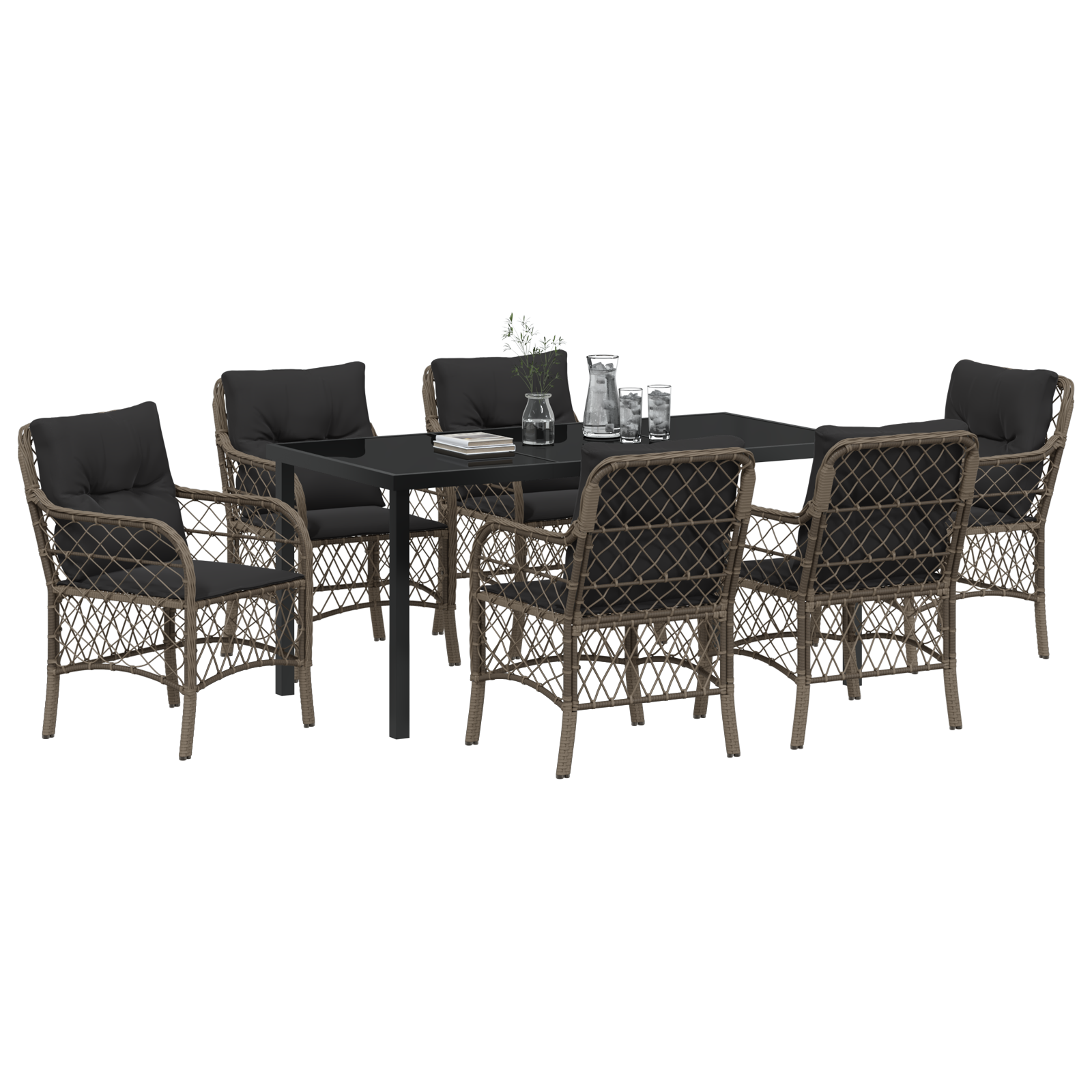 Set de dining de grădină cu 7 piese și perne gri din poliratan GartenMobel Dekor