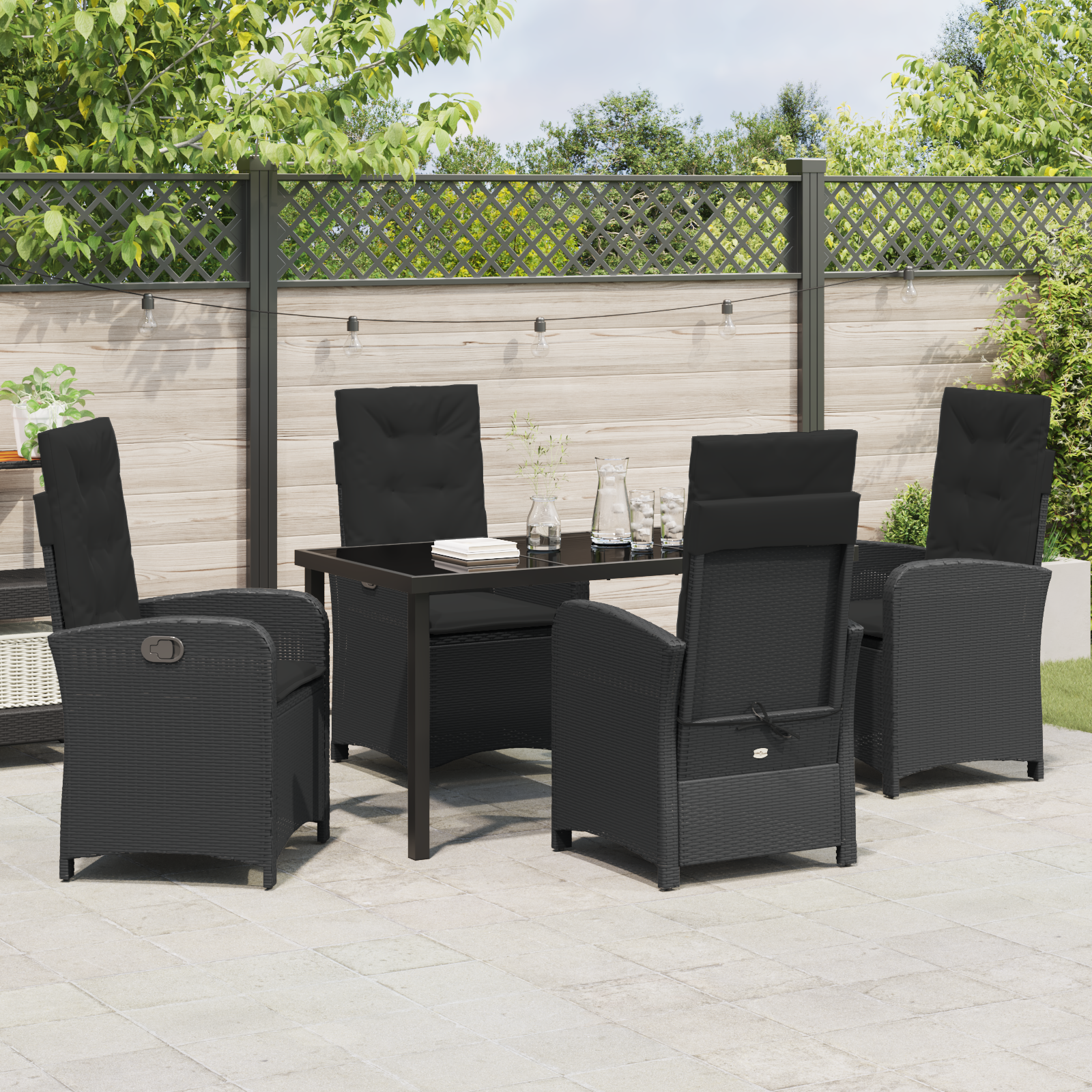 Set de dining pentru grădină cu 5 piese și perne negre din ratan sintetic GartenMobel Dekor