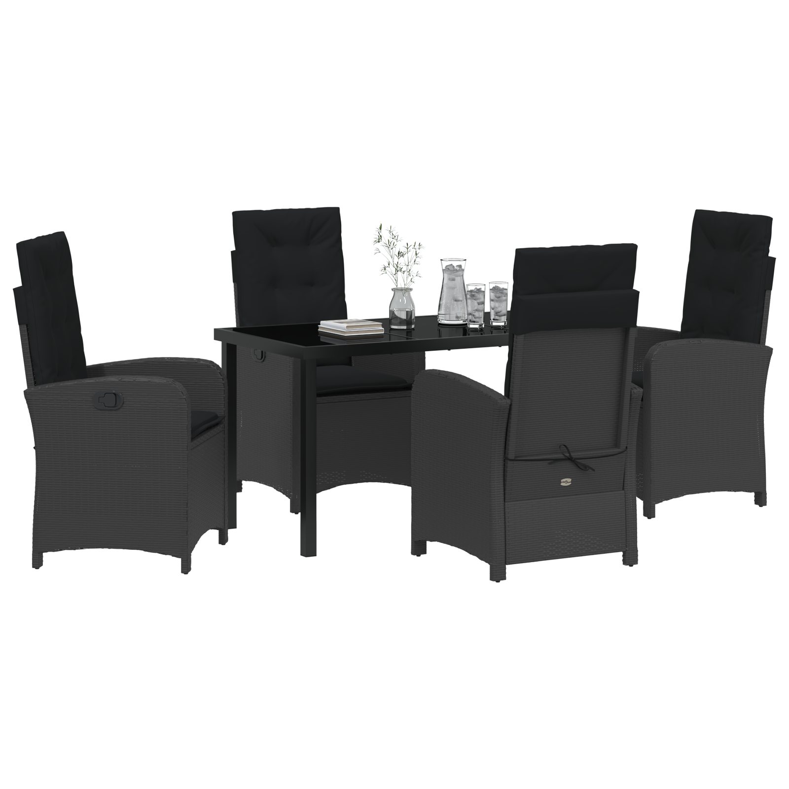 Set de dining pentru grădină cu 5 piese și perne negre din ratan sintetic GartenMobel Dekor