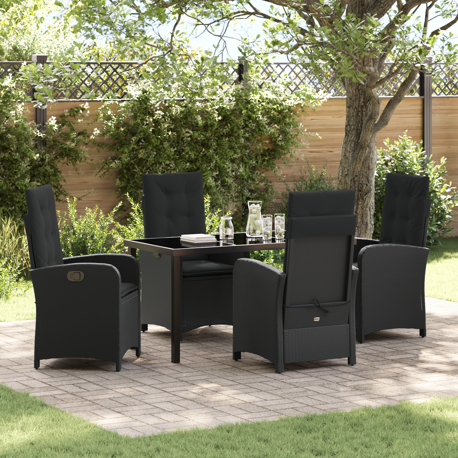 Set de dining pentru grădină cu 5 piese și perne negre din ratan sintetic GartenMobel Dekor