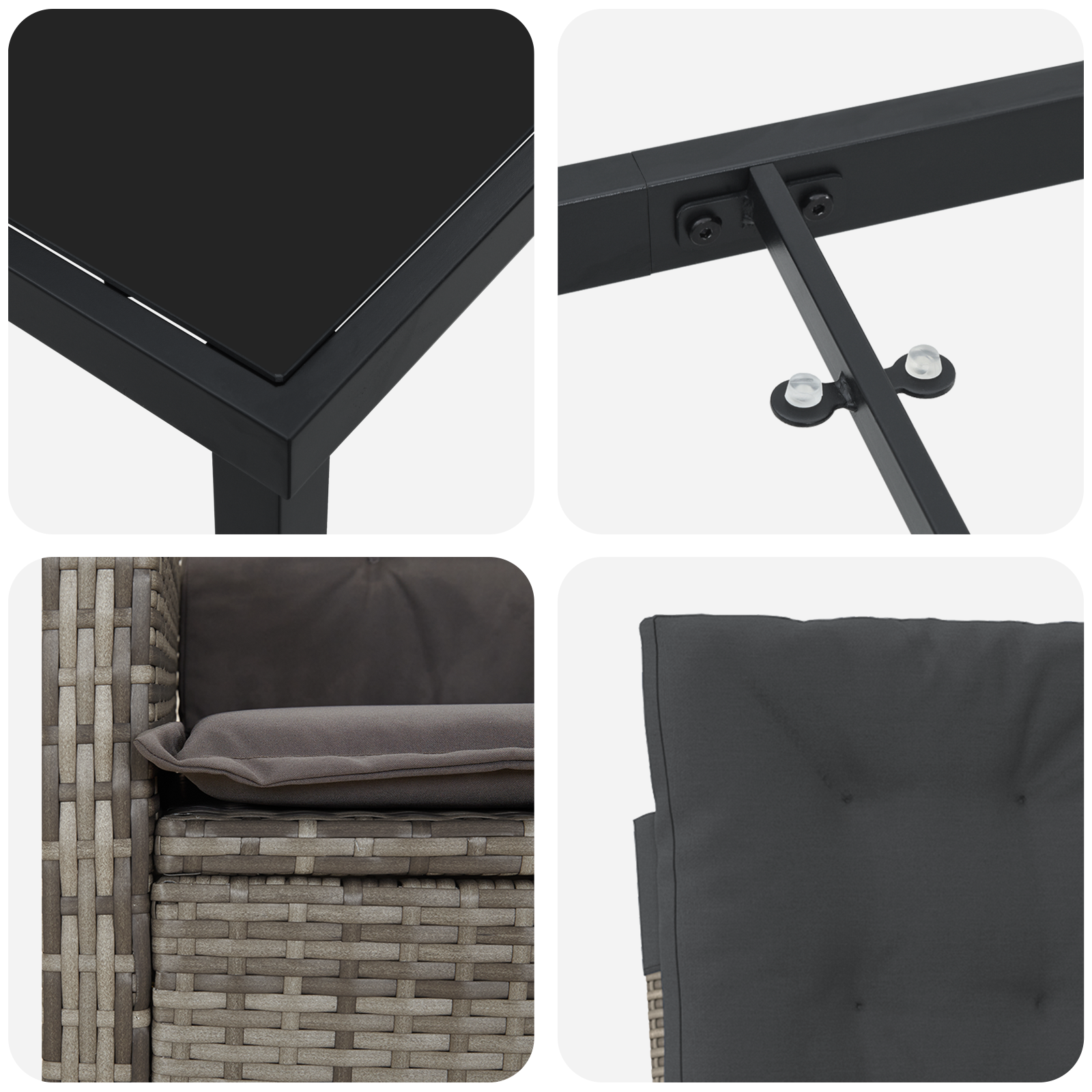 Set de dining pentru grădină cu perne Gri Poliratan GartenMobel Dekor