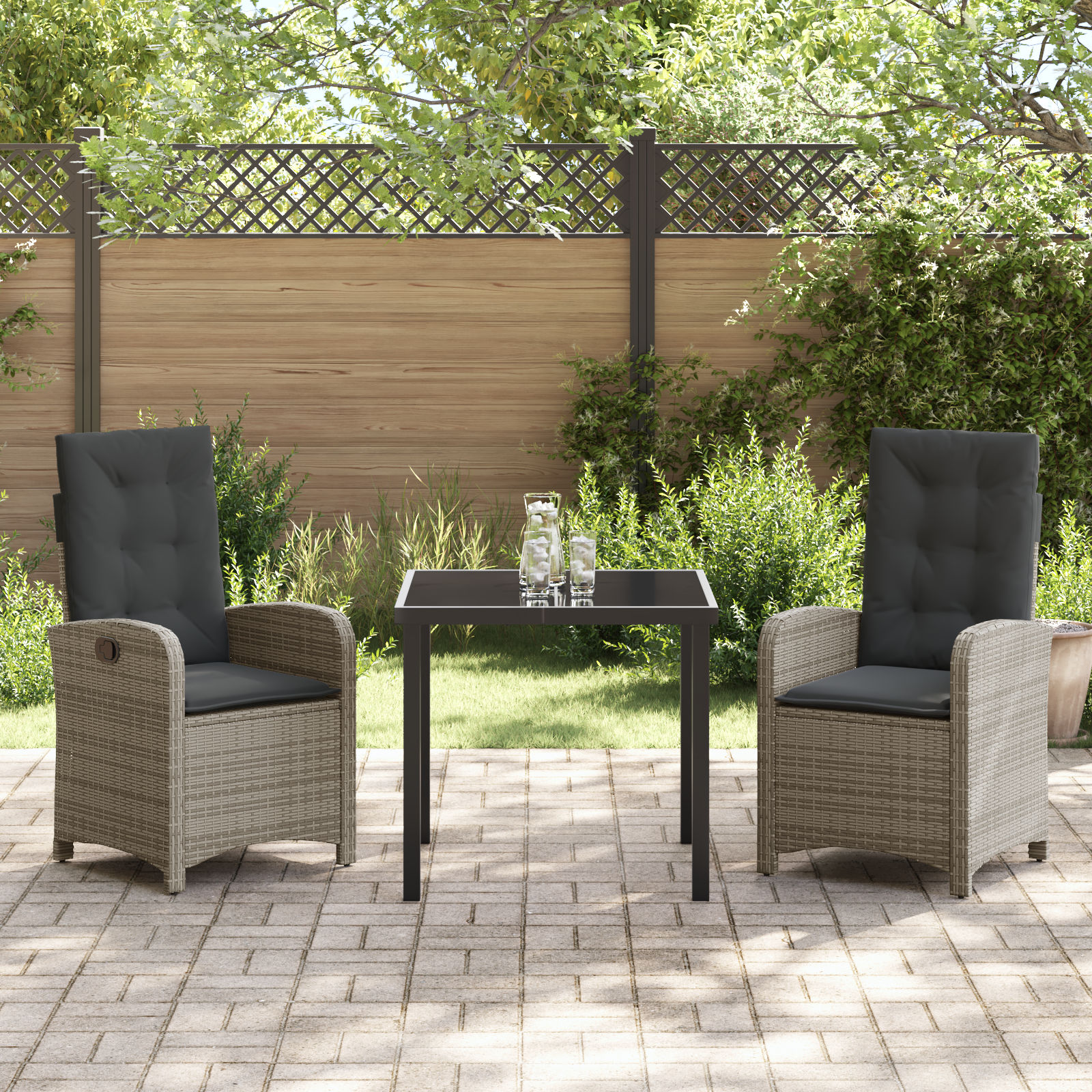 Set de dining pentru grădină de 3 piese cu perne Gri Poliratan GartenMobel Dekor