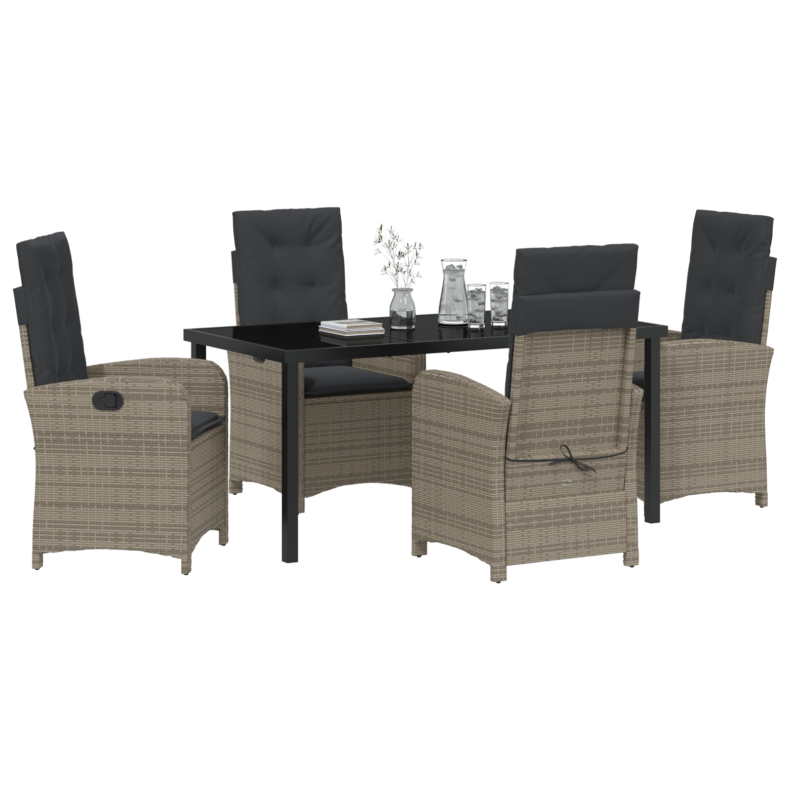 Set de dining pentru grădină de 5 piese cu perne gri din poliratan GartenMobel Dekor