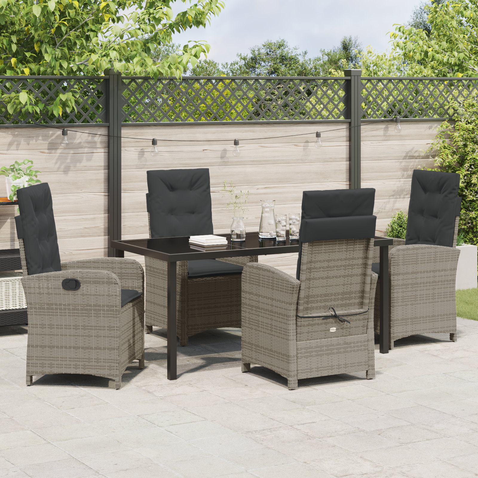 Set de dining pentru grădină de 5 piese cu perne gri din poliratan GartenMobel Dekor