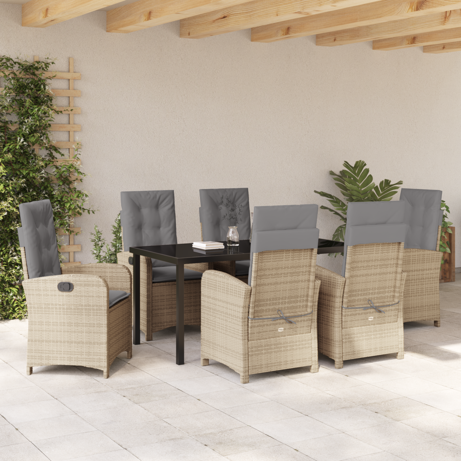 Set de mese de grădină 7 Piese cu perne bej ratan polimeric GartenMobel Dekor