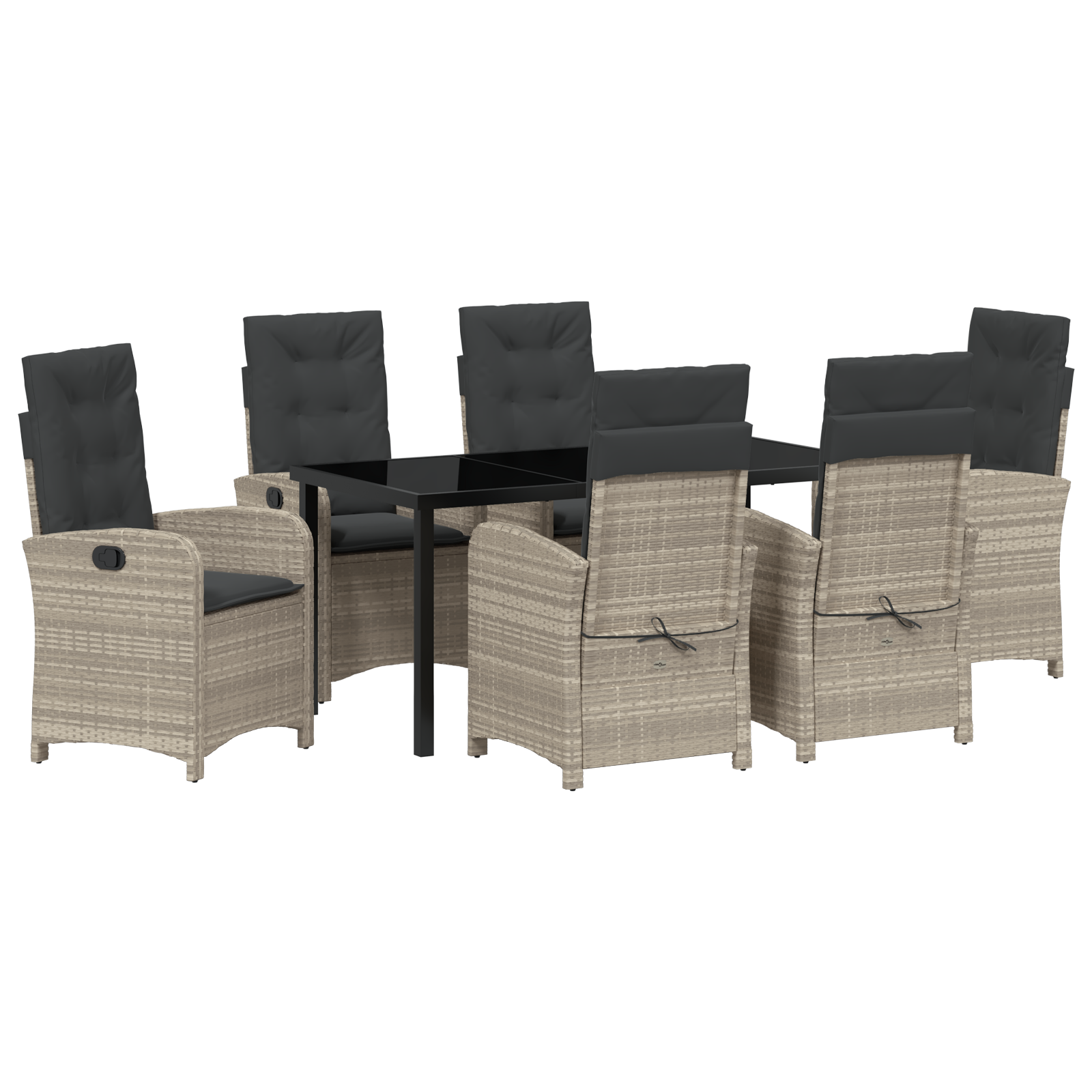 Set de mese de grădină cu 7 piese și perne gri deschis din ratan PE GartenMobel Dekor