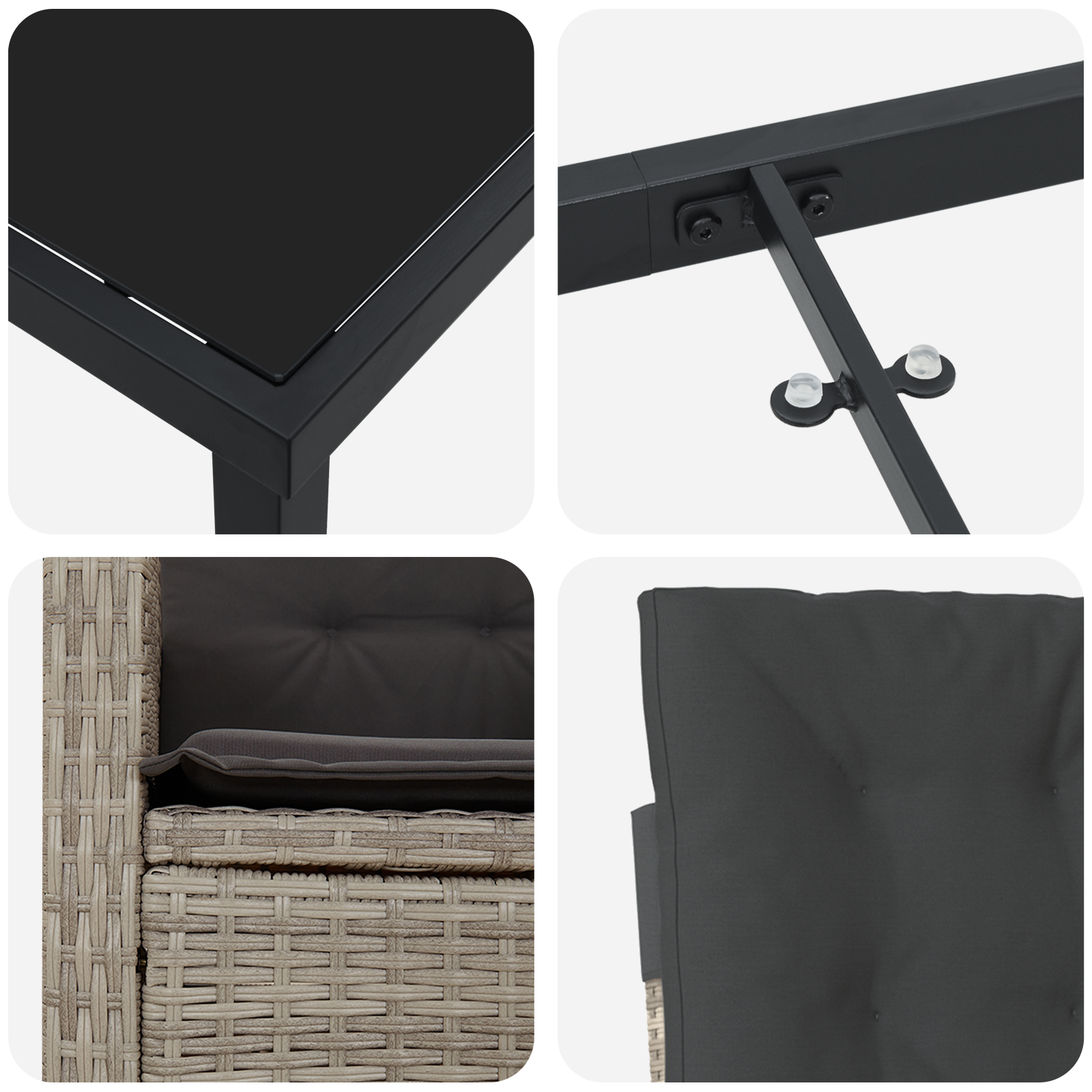 Set de mese de grădină cu 7 piese și perne gri deschis din ratan PE GartenMobel Dekor