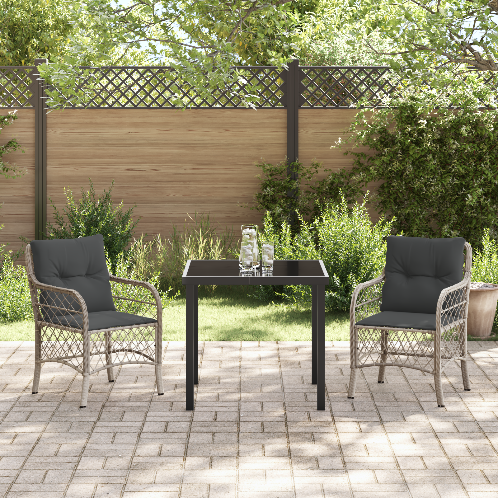 Set mese grădină cu perne gri deschis din rattan sintetic GartenMobel Dekor