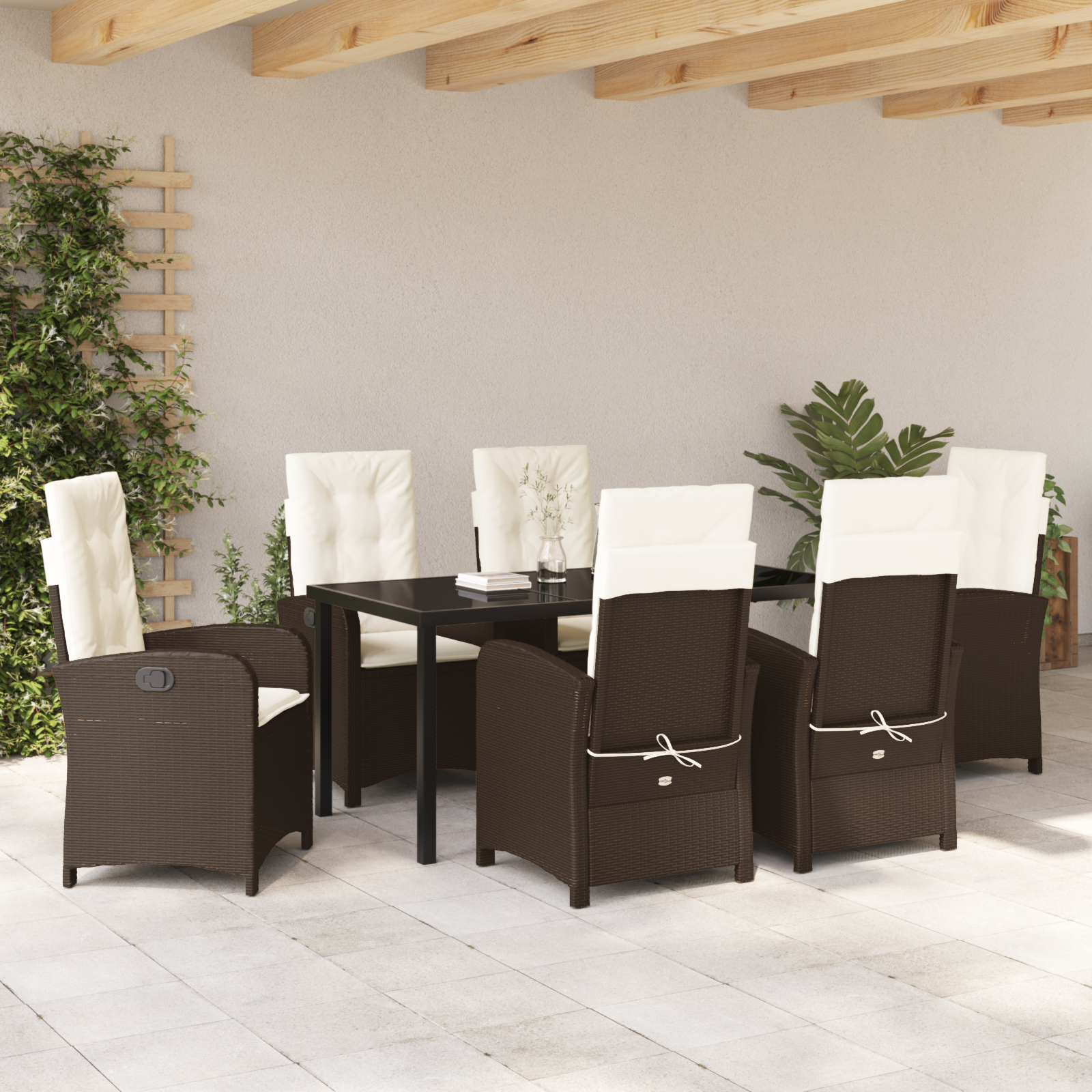 Set mobilier grădină 7 piese cu perne maro din ratan poli GartenMobel Dekor