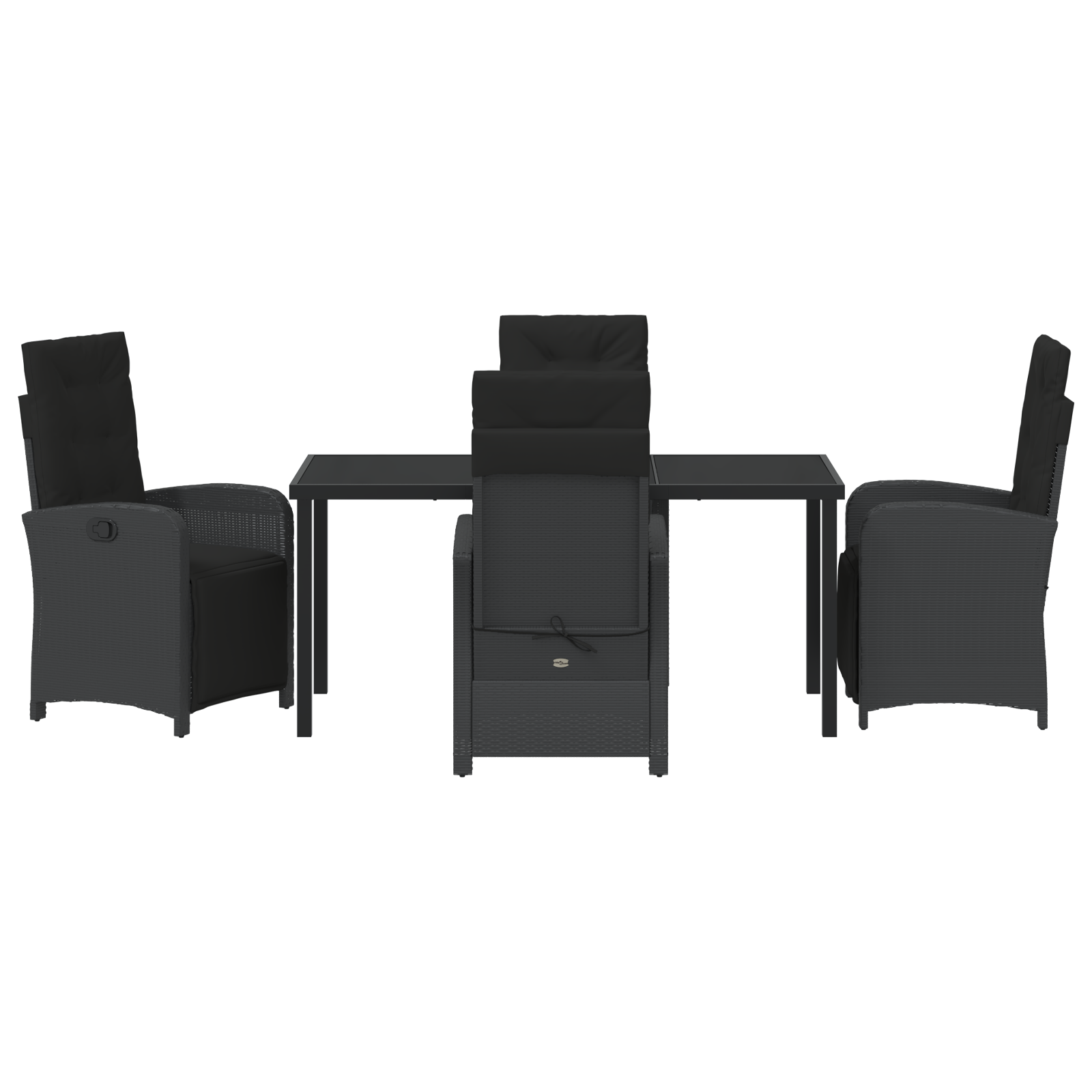 Set de dining pentru grădină  5 piese cu perne Ratan Polimeric Negru, Masa de grădină  Negru 160x80x73 cm Sticlă Temperată GartenMobel Dekor