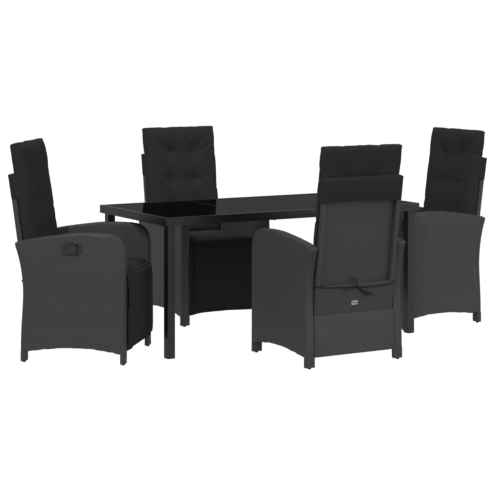 Set de dining pentru grădină  5 piese cu perne Ratan Polimeric Negru, Masa de grădină  Negru 160x80x73 cm Sticlă Temperată GartenMobel Dekor
